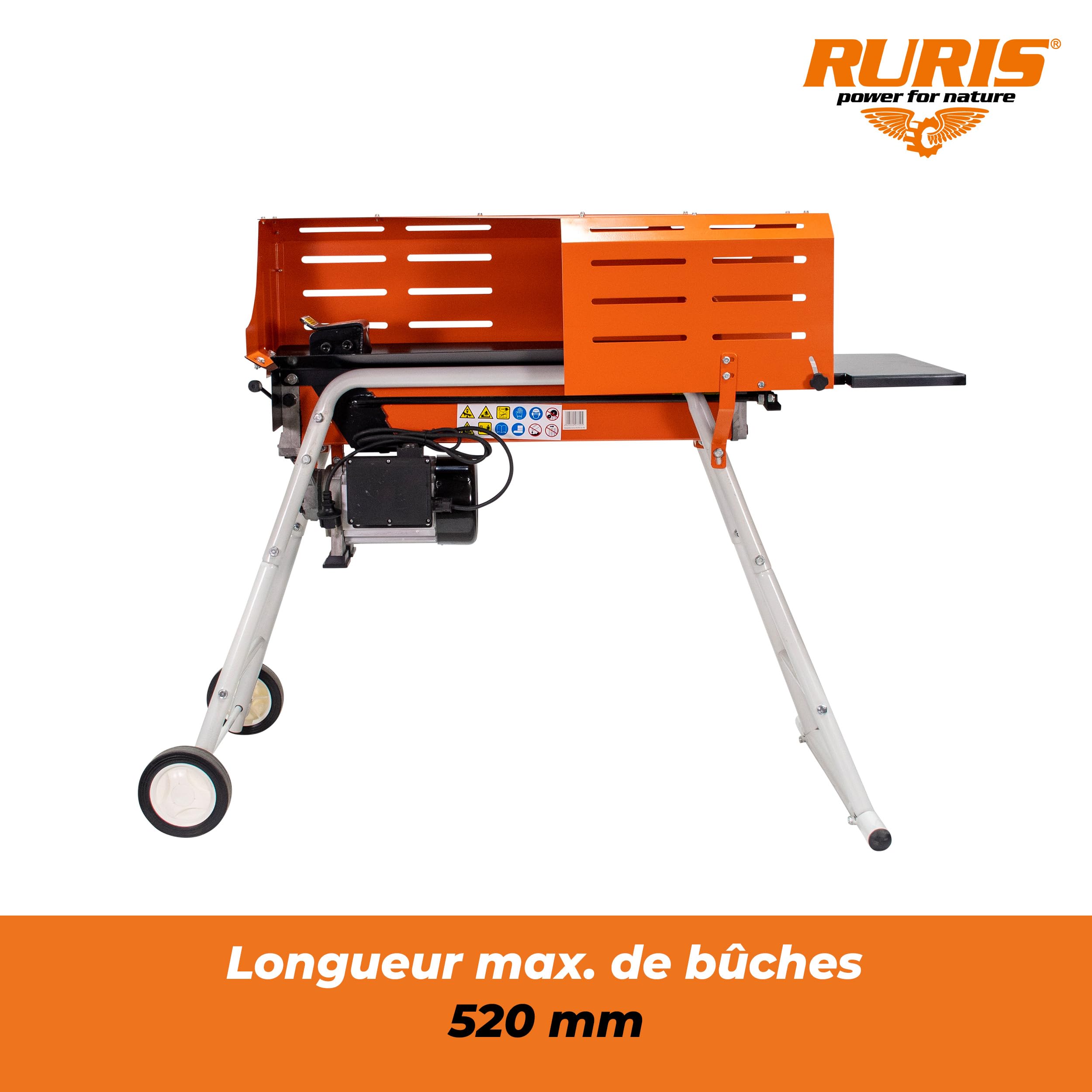 RURIS POWER FOR NATURE Fendeur de bûches électrique DL700-2200W, 7 tonnes, Capacité 52cm x 25cm - Avec Support et Cage