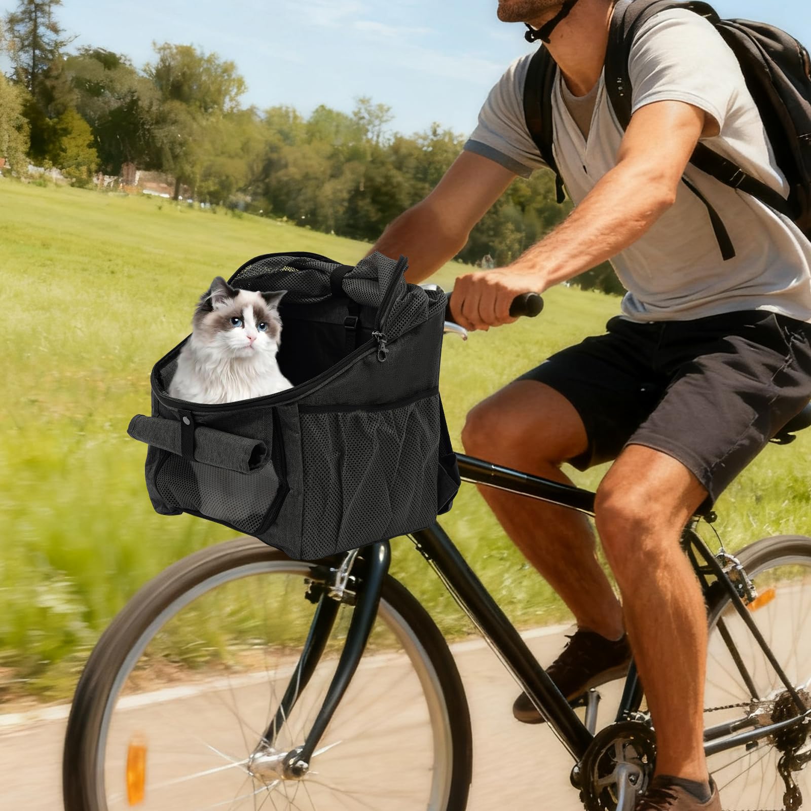 Panier de vélo avant 2 en 1 pliable pour chien et chat pour vélo, sac à dos pour animal de compagnie, sac à dos pour vélo électrique/montagne, jusqu'à 7,5 kg, PVC + tissu Oxford (gris)