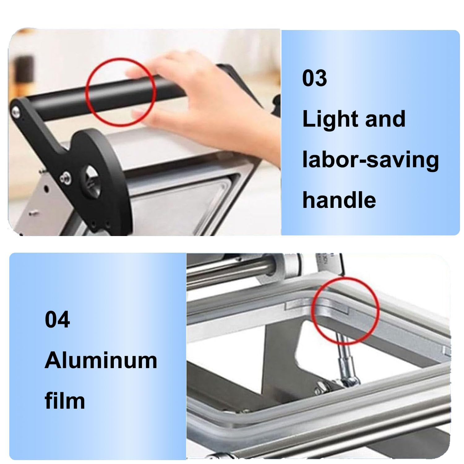 Sellador de bandejas a presión de mano comercial, máquina de sellado térmico, 7-8 sellos/minuto, acero inoxidable, para cajas para llevar, carne, pescado, alimentos cocinados, restaurantes
