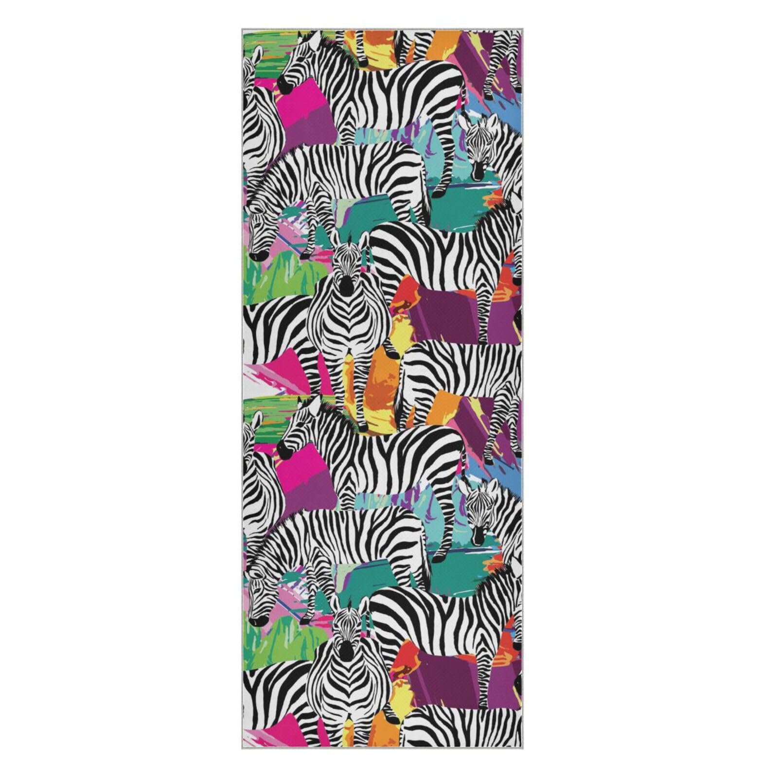 Fygkptb Zebra Skin Animal Texture on Colorful Abstract Paint Background Yoga Towel Non Slip Yoga Mat Cloth Foldable Yoga Towel Sweat Absorbent Yoga Towel with Storage Mesh Bag 73 x 27 inch