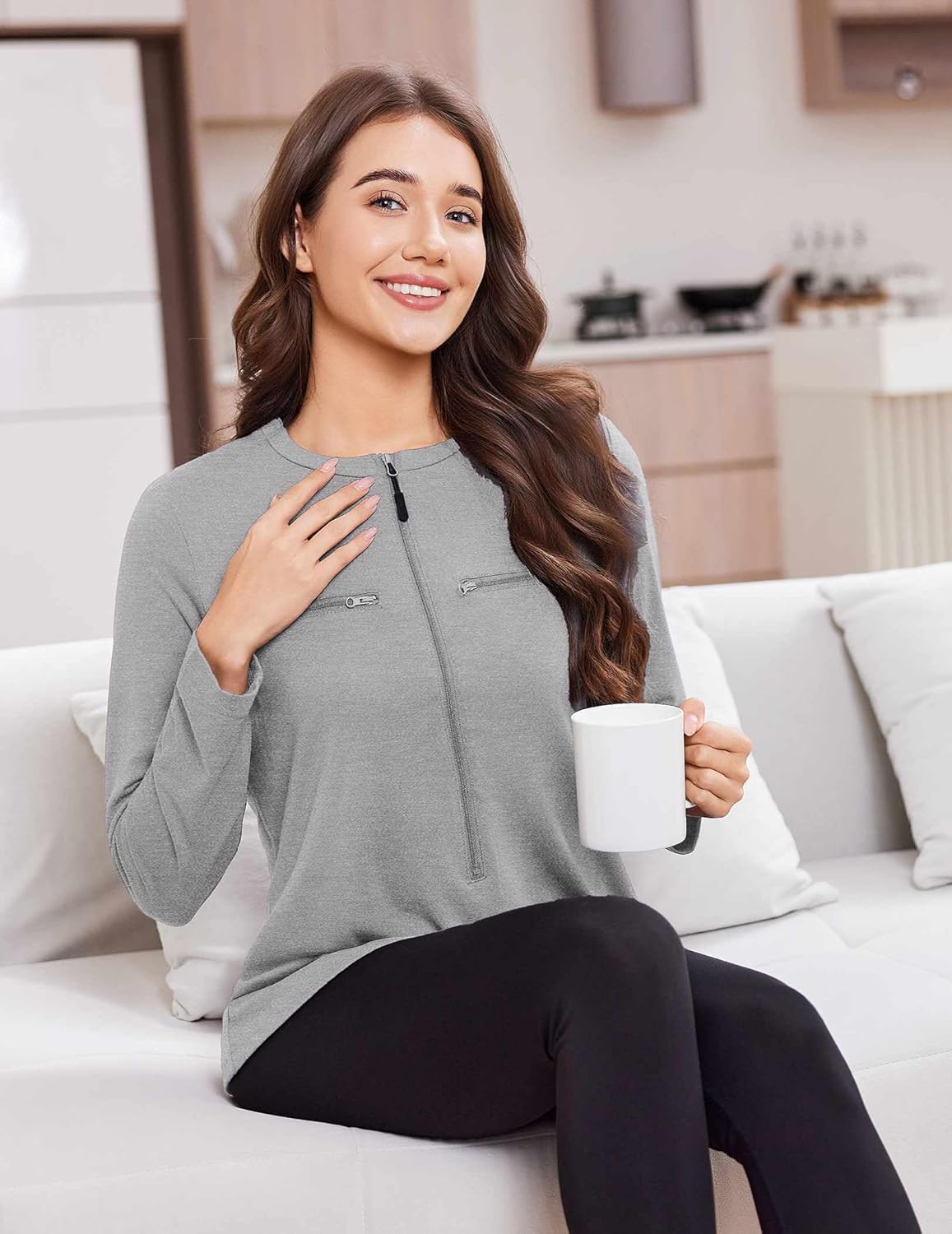 Deyeek Chemo Port Shirts for Women 2 Side Snaps Long Sleeve Shoulder Post Surgery Clothing Dialysis Breast Cancer Shirts - Image 6