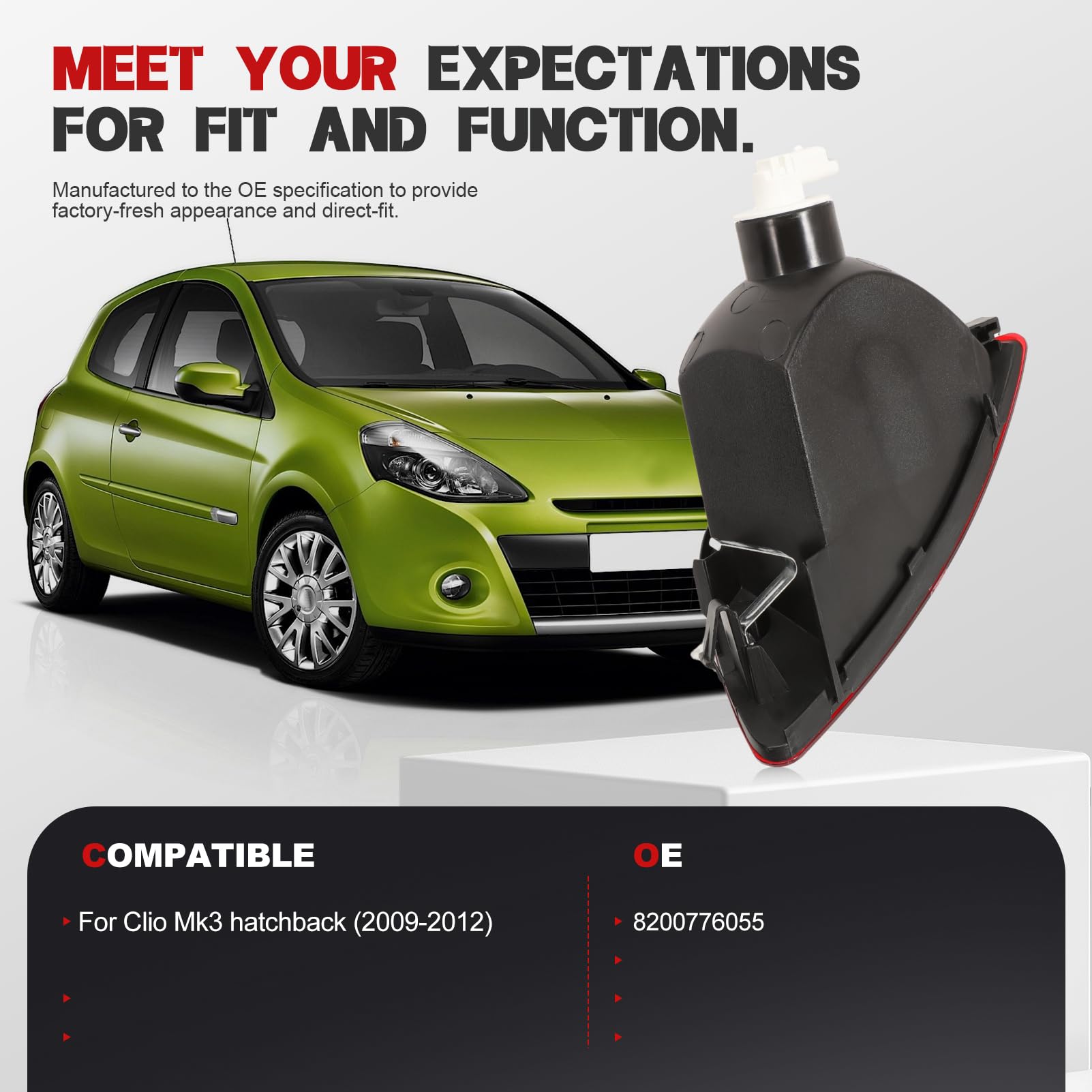 KASturbo Fendinebbia posteriore sinistro per Clio Mk3 Hatchback 2007 2008 2009 2010 2011 2012, sostituisce 8200776055