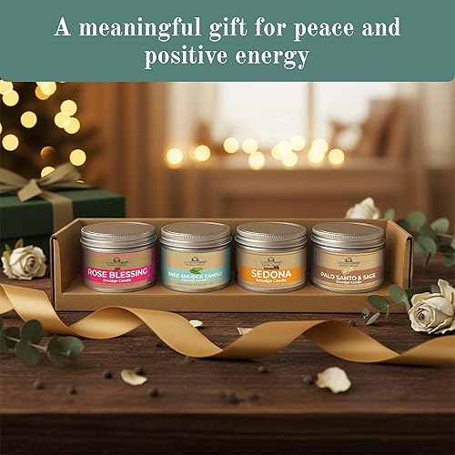 Miniatura 7 de Set de regalo de vela de salvia (4x6 oz)  Amor, Aterramiento, Limpieza y Despertar  Velas de energía de cera de soja  Salvia, Rosa, Palo Santo y