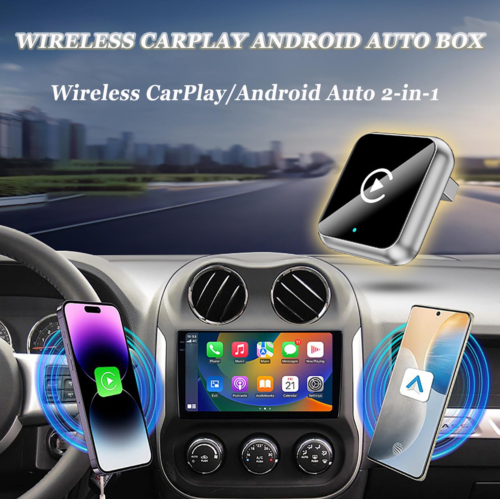 Adaptador Carplay Inalambrico para Peugeot Rifter 2018-2025, CarPlay Wireless Adapter Plug and Play, 2 en 1 CarPlay Dongle Convierte Cable a Inalámbrico