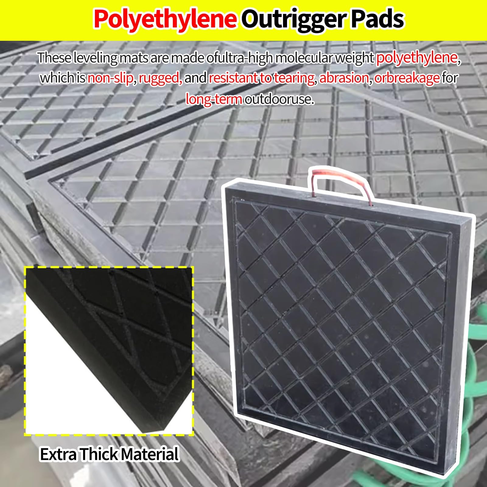 Robuste schwarze Landeplatte für Wohnmobil-Stabilisierungsbeine - Wasserdichte, strukturierte quadratische Stützplatte (50 x 50 x 6 cm) - Langlebige Nivellierfüße zur Unterstützung von Wohnm