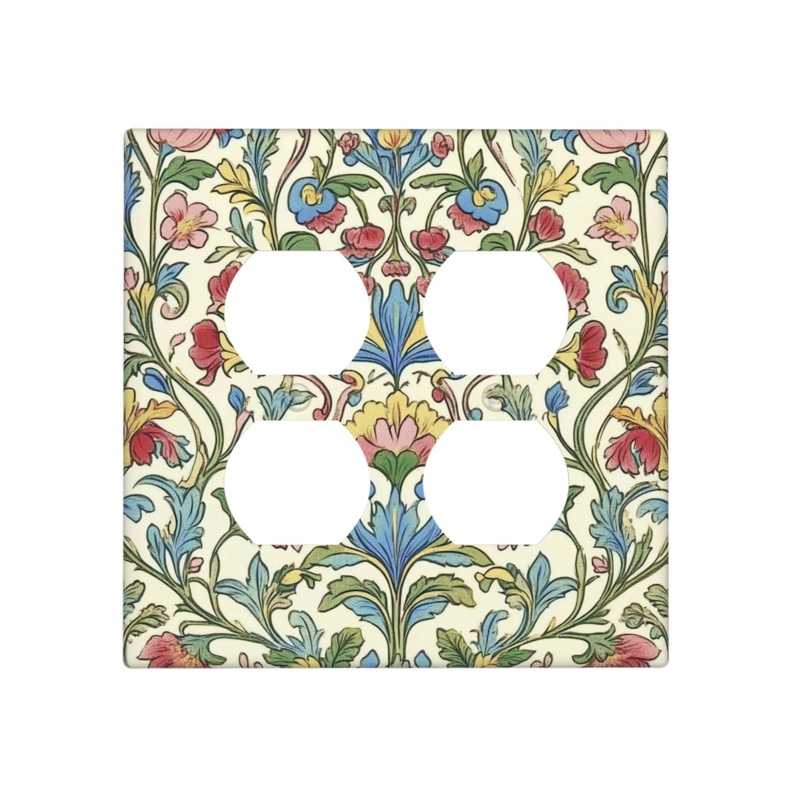 Donecmminery Outlet Covers Boho Red Floral Morris Plant Leaves 2 Gang Double Duplex Decorative Light Switch Covers Electrical Wallplates Socket Faceplate For Farmhouse Cabin Decor