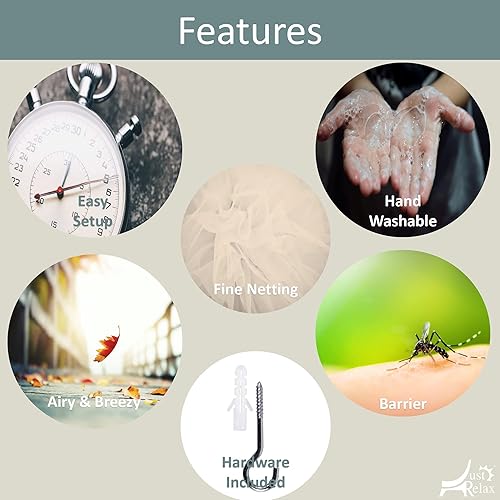 Miniatura 6 de Just Relax Juego de Dosel de Red Decorativo Elegante para Cama Incluyendo Kit Completo para Colgar, Ideal para Interiores o Exteriores, Destinado
