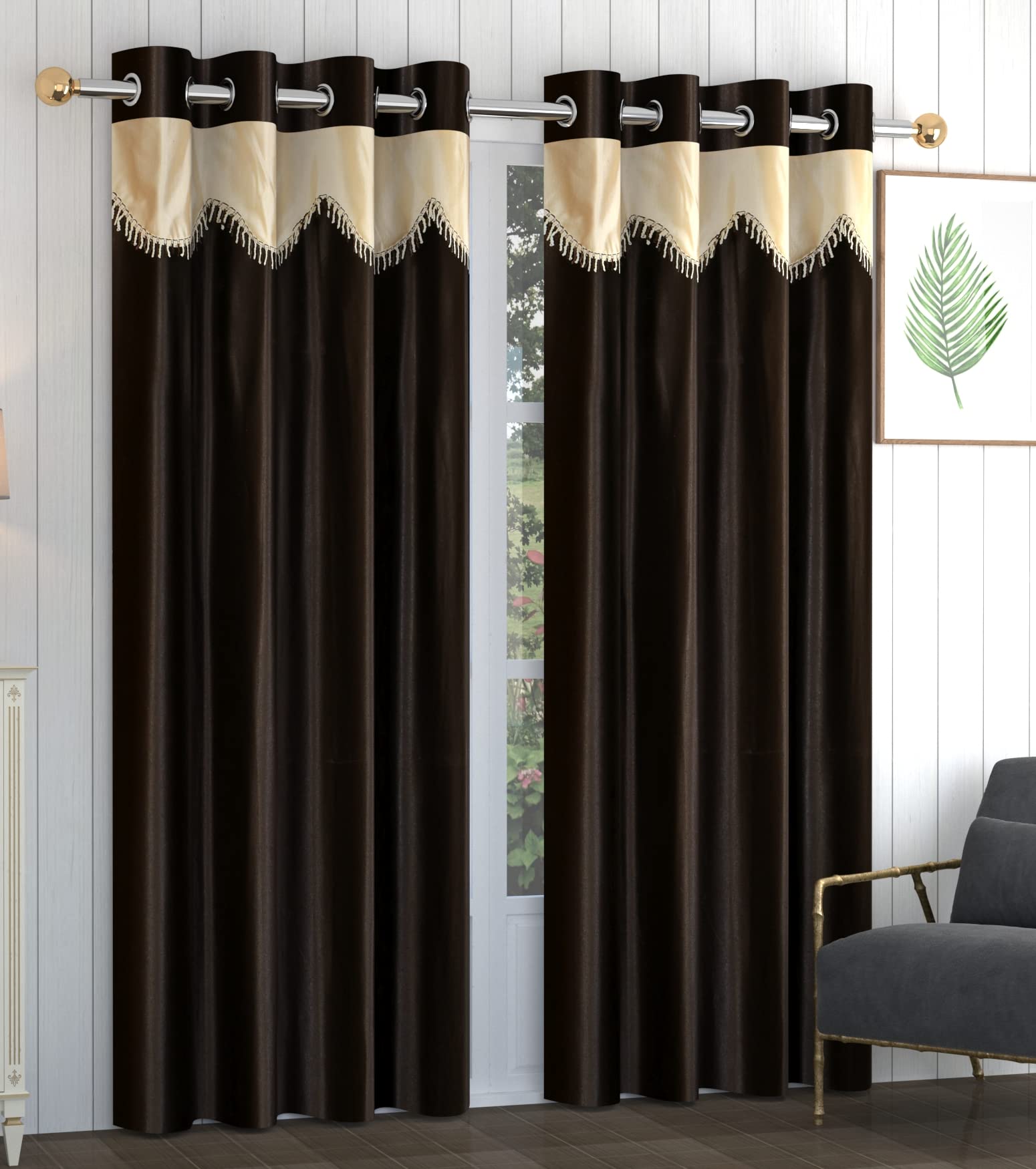 Kiara Creations Premium Frill Plain Semi-Sheer Curtains for Window- 5 Feet (Pack of 1) Brown-image-5