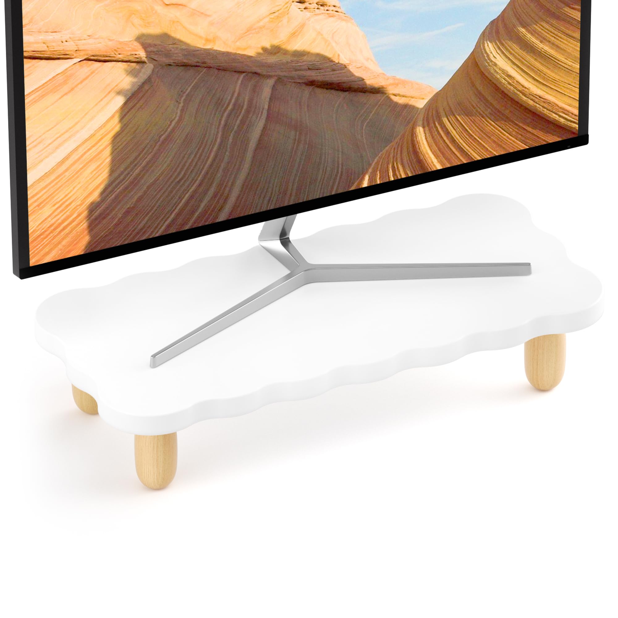 Soporte elevador para monitor, soporte de madera resistente en forma de galleta para escritorio, soporte de escritorio ergonómico, organizador de escritorio multiusos para computadora, laptop