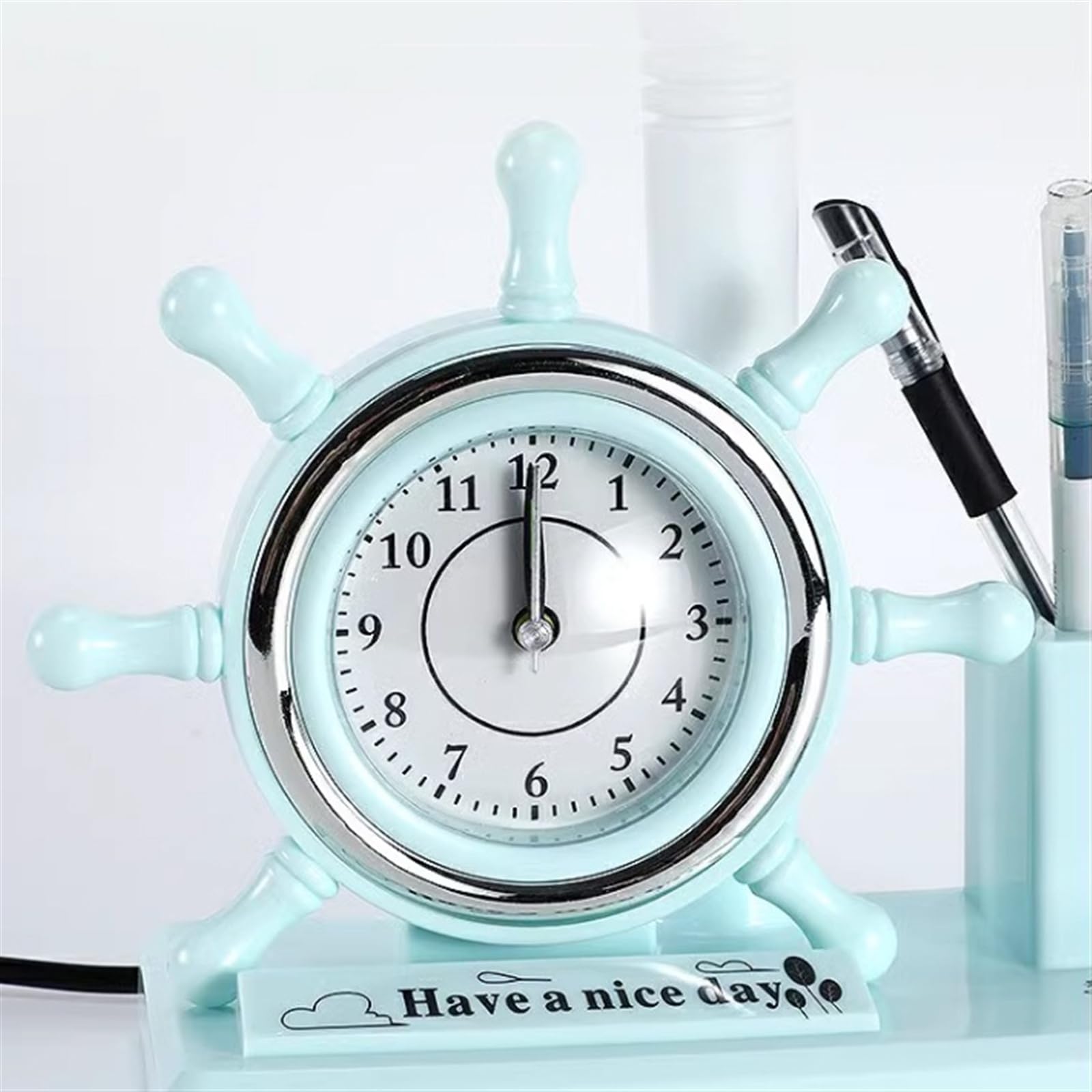 lampe de bureau Lampe de bureau avec protection des yeux, lampe de bureau LED enfichable avec petit réveil et porte-stylo, 3 modes d'éclairage, interrupteur à bouton lampe de lecture ( Color : Blauw )