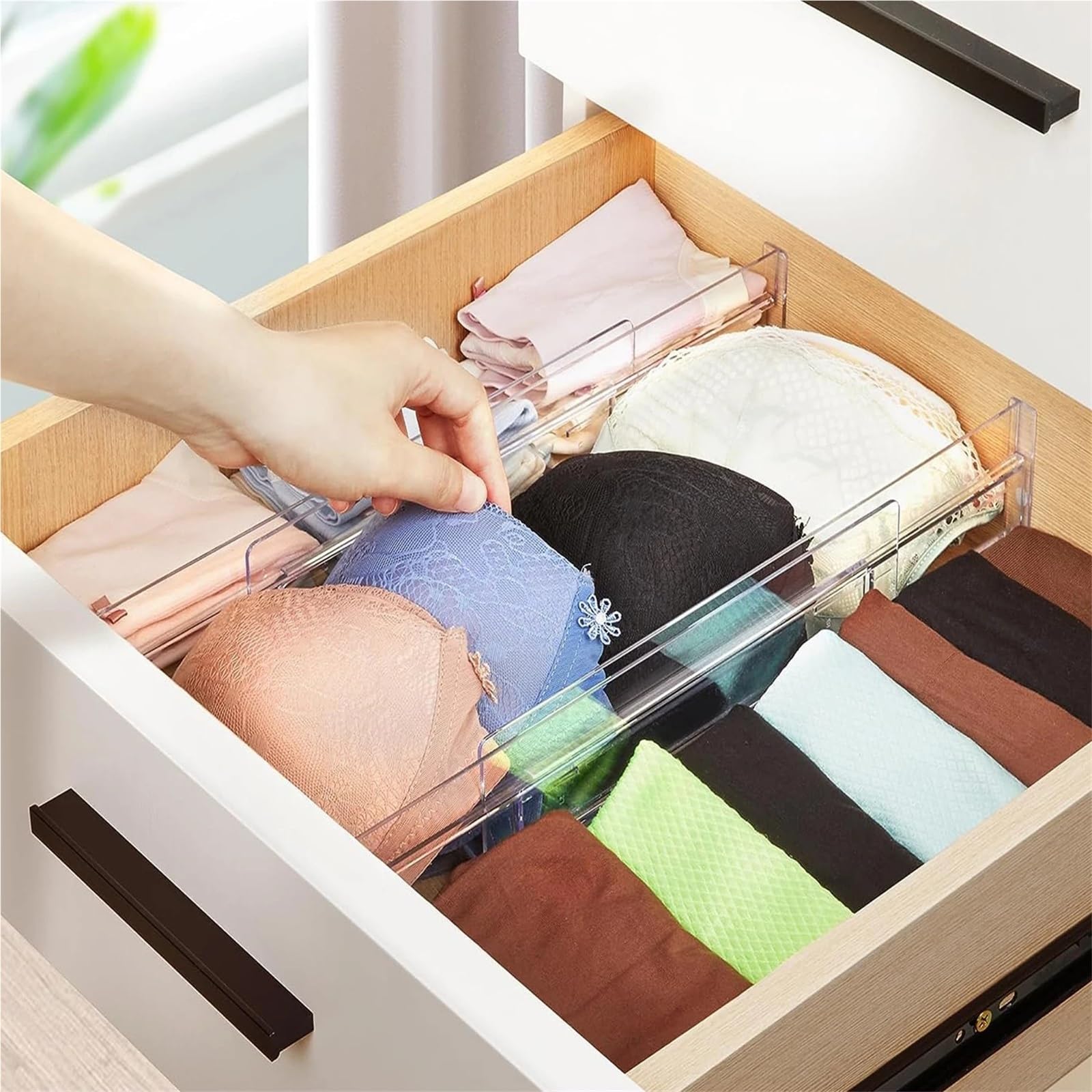 Separateur Tiroirs Séparateurs de tiroirs transparents réglables et extensibles, 4 pièces, for vêtements, ustensiles, cosmétiques, rangement bureau