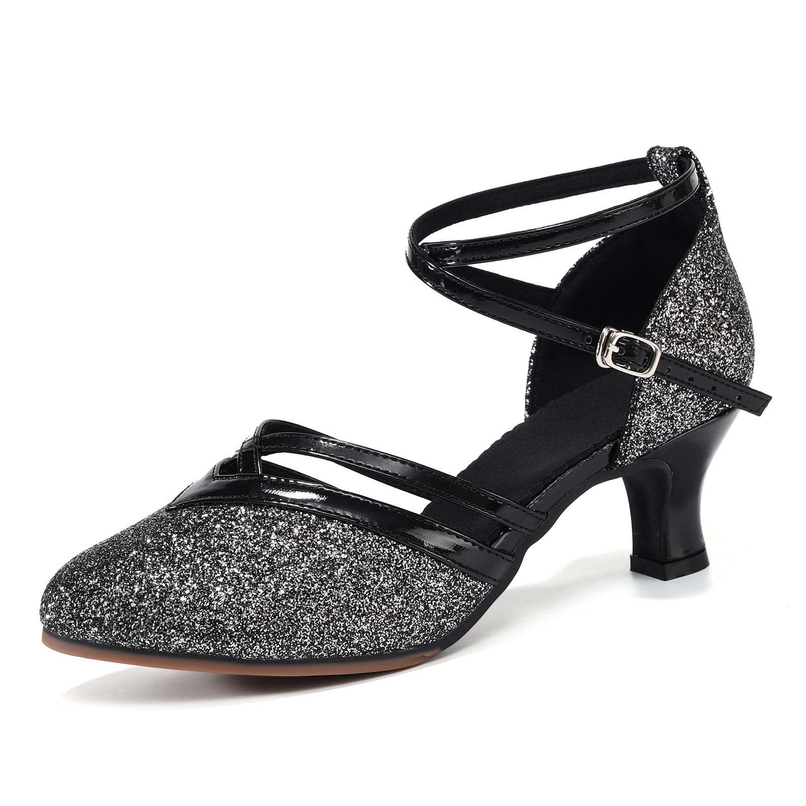 Zapatos de Baile Latino Mujer con Lentejuelas Salsa y Bachata Tango Zapatos Baile de salón Tacon Bajo