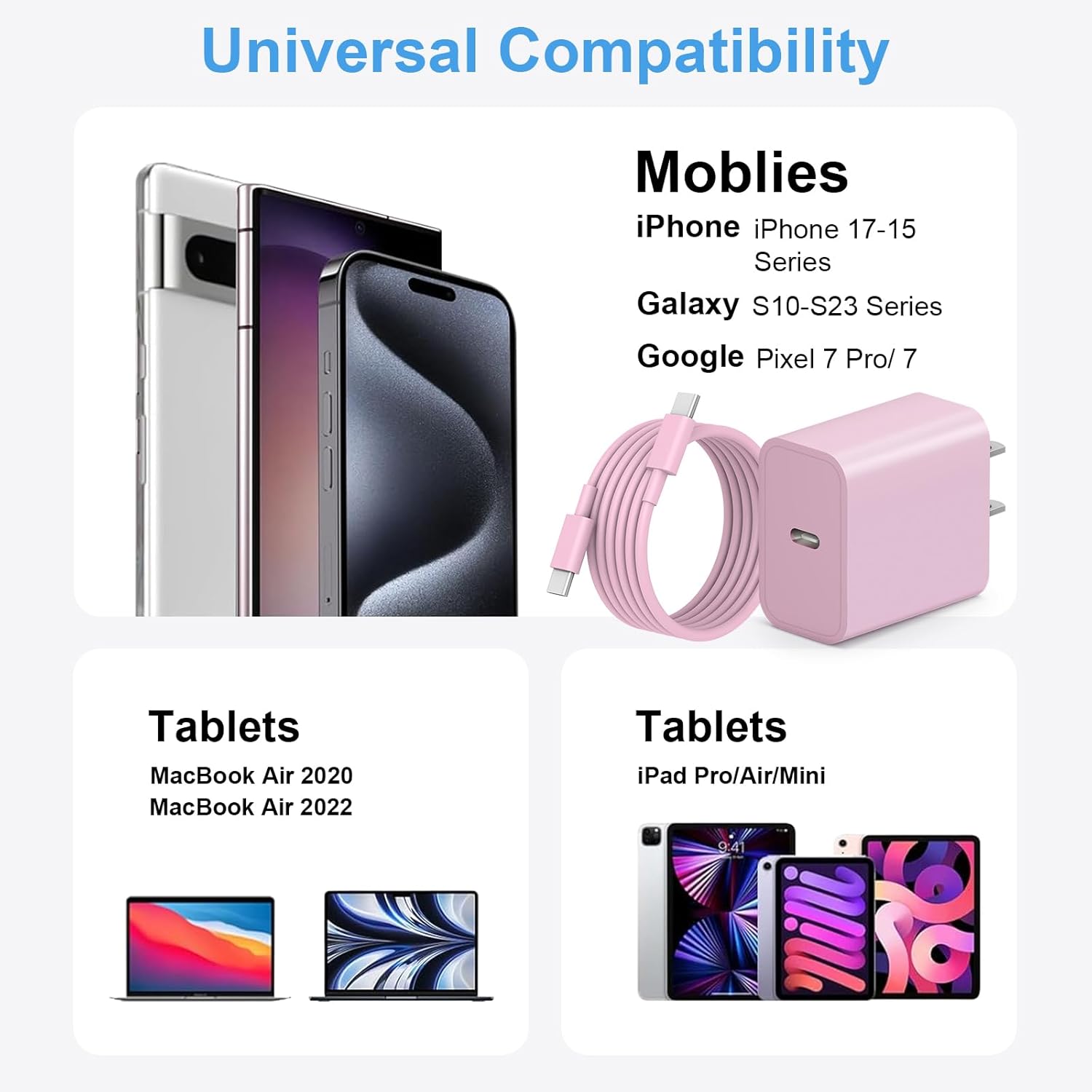 iPhone 17 16 15 Charger Fast Charging 3+3Pack 20W USB C Wall Charger with 6FT Fast Charging Cable Compatible with iPhone 17/17 Air/17 Pro/17 Pro Max/iPhone 16/15 Series, iPad Pro/AirPods -Pink