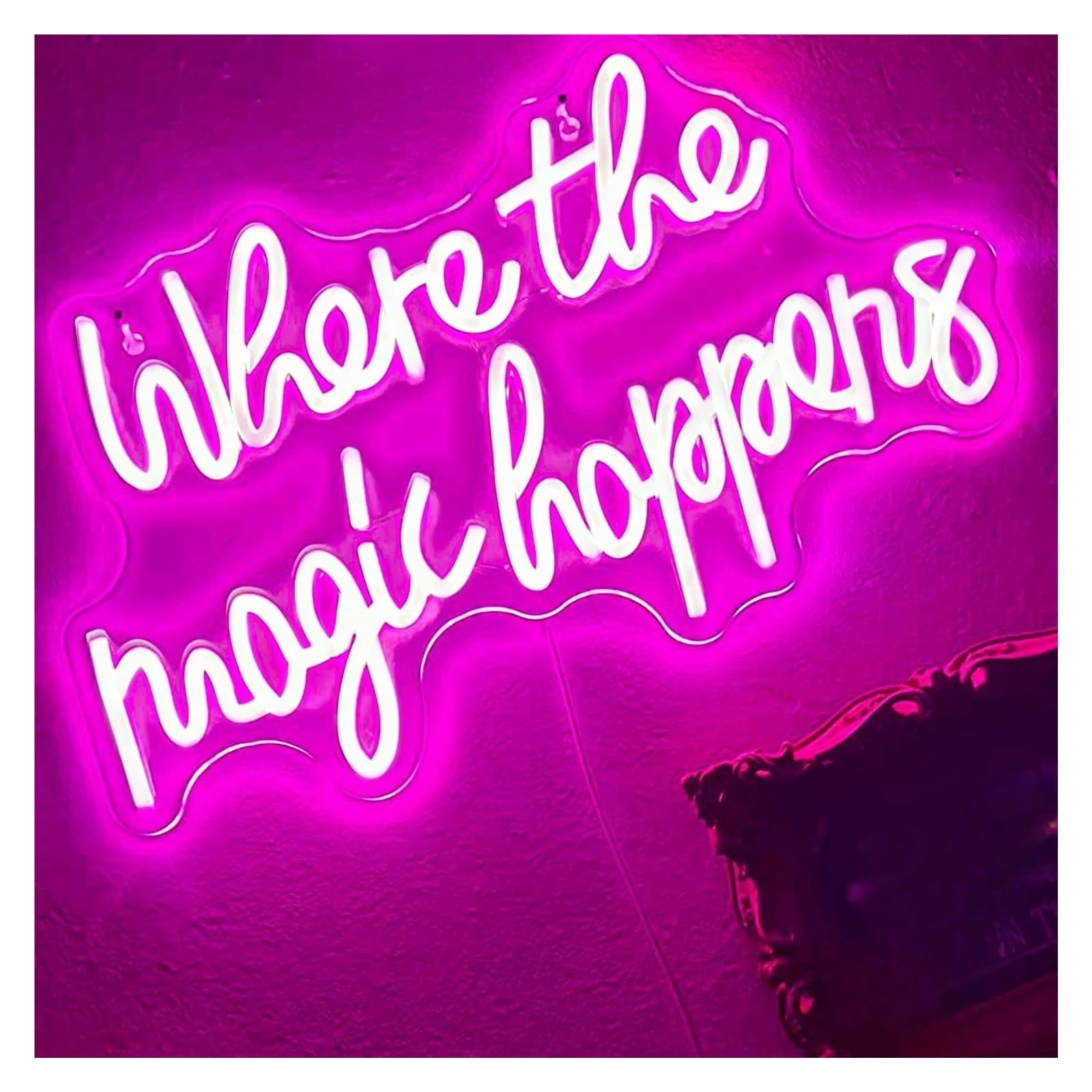 SHOUXI Sign Lamp Where The Magic Happens Neon Sign Letter Light Dimmable USB Powered for Wedding Room Home Bar Birthday Party Wall Decor 43cmx25cm(B)