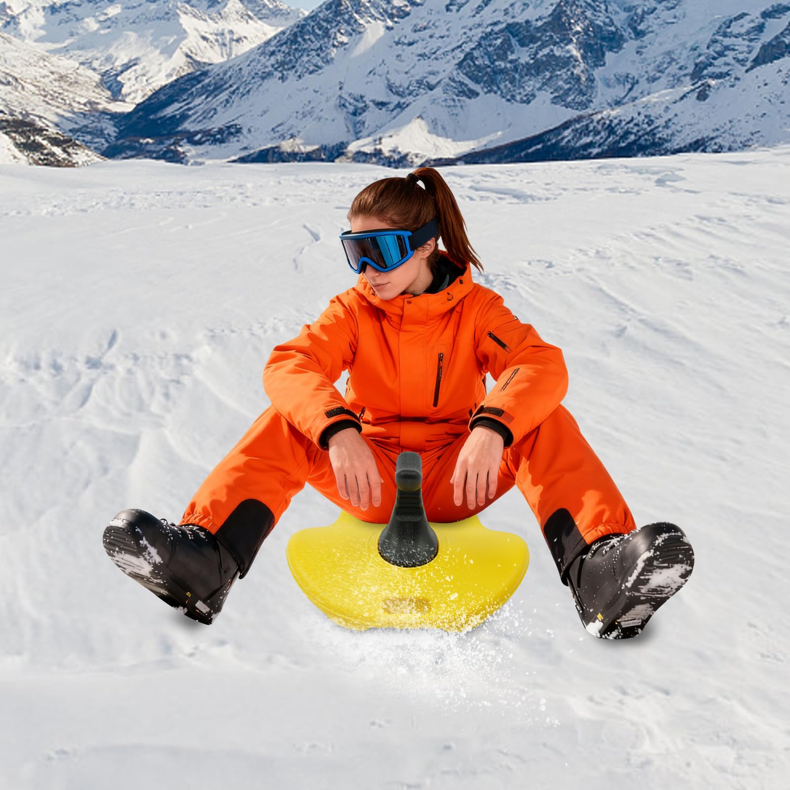 Slittino da neve portatile con maniglia, portata 100 kg | Slittino in plastica stabile per attività sportive invernali, sci sulla sabbia, sci sull'erba e sci