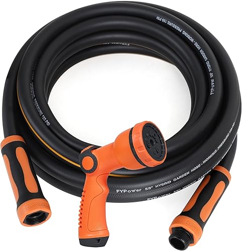 Manguera de jardín híbrida de 25 pies x 58 pulgadas y boquilla ajustable de 10 patrones, resistente, flexible, ligera, resistente a las torceduras