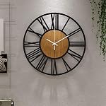1st Owned Grandes horloges murales pour le salon Decor- Moderne 13" Silent non accrocheur, Batterie exploitée, Métal noir, Nombres arabes, Horloges de bois pour ferme, Salle à manger,Chambre,Décor mural de la chatte
