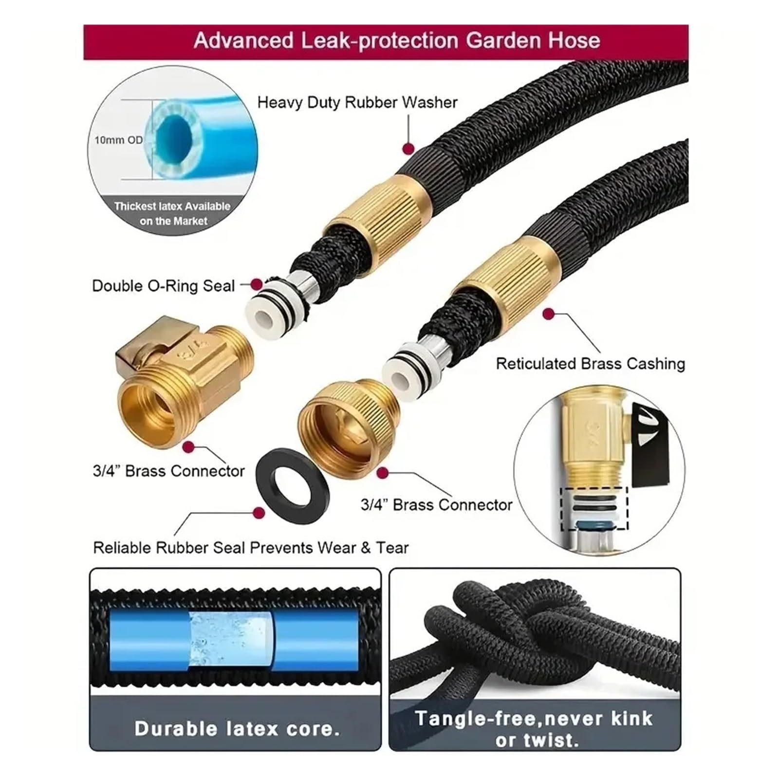 Manguera de jardín Manguera de agua expandible Manguera telescópica automática telescópica Pistola de agua multifuncional de alta presión Suministros de jardinería estándar(25ft)