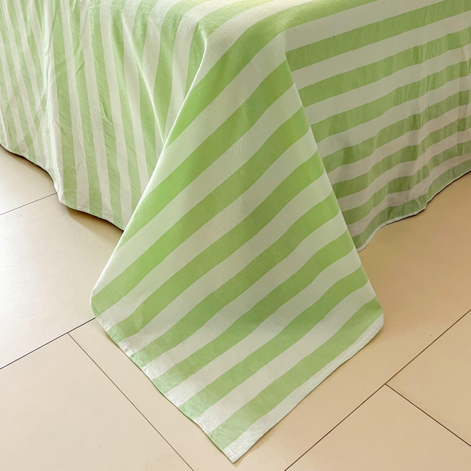 Bettlaken 245x270cm Extra großes Bettlaken | Baumwolle,Hellgrüne Streifen,Gestreift,Ganzjahres,Strapazierfähiges,mit 2 x Kissenbezug von 50 x 75 cm