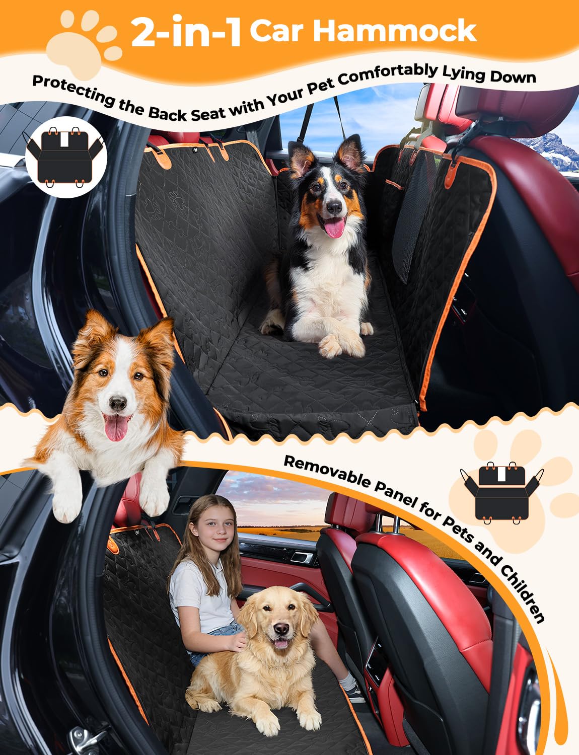 KYG Coprisedile per auto per animali domestici, design rimovibile, finestra in rete traspirante, cinghia di sicurezza anti-scappamento, impermeabile e antiscivolo, universale per cani e gatti (nero)