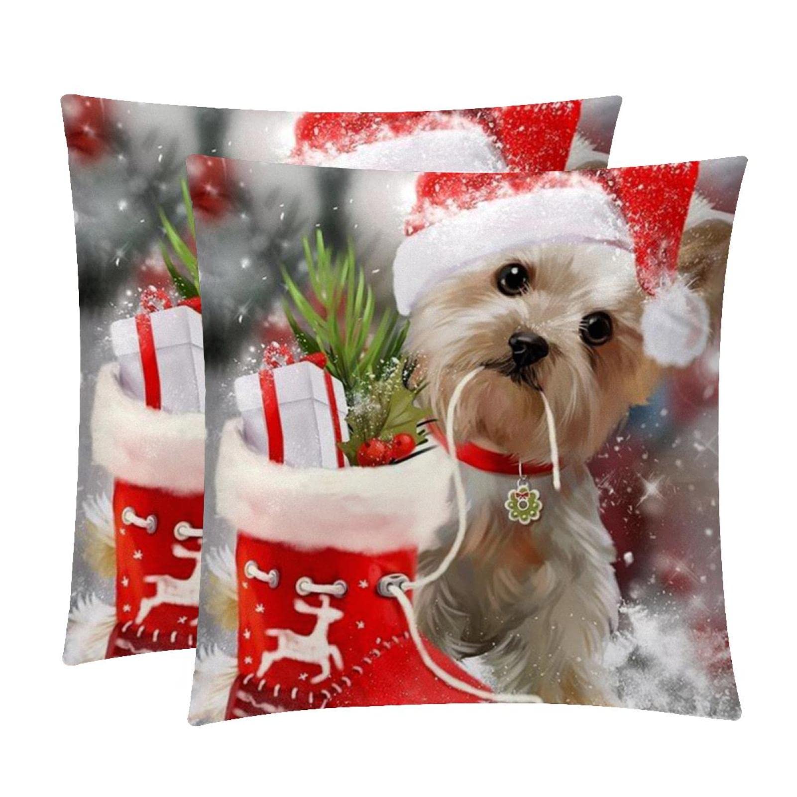 Housse de coussin lombaire Noël chien lot de 2 pour décoration de canapé