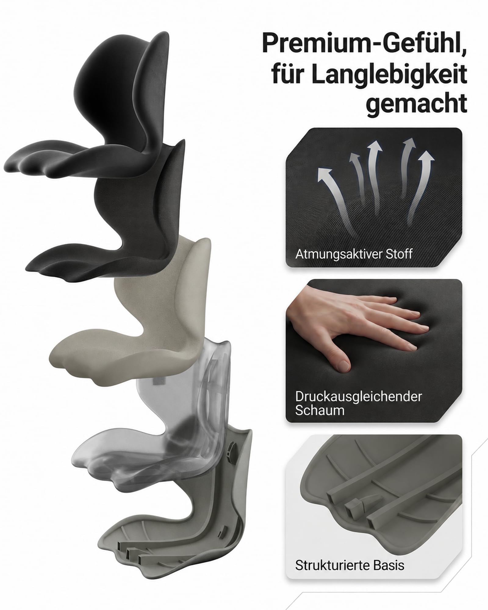 Ergonomisches Sitzkissen mit Rückenlehne für Stühle, Premium-Memory-Foam mit Rücken- & Beckenstütze, Haltungskissen für Homeoffice und langes Sitzen