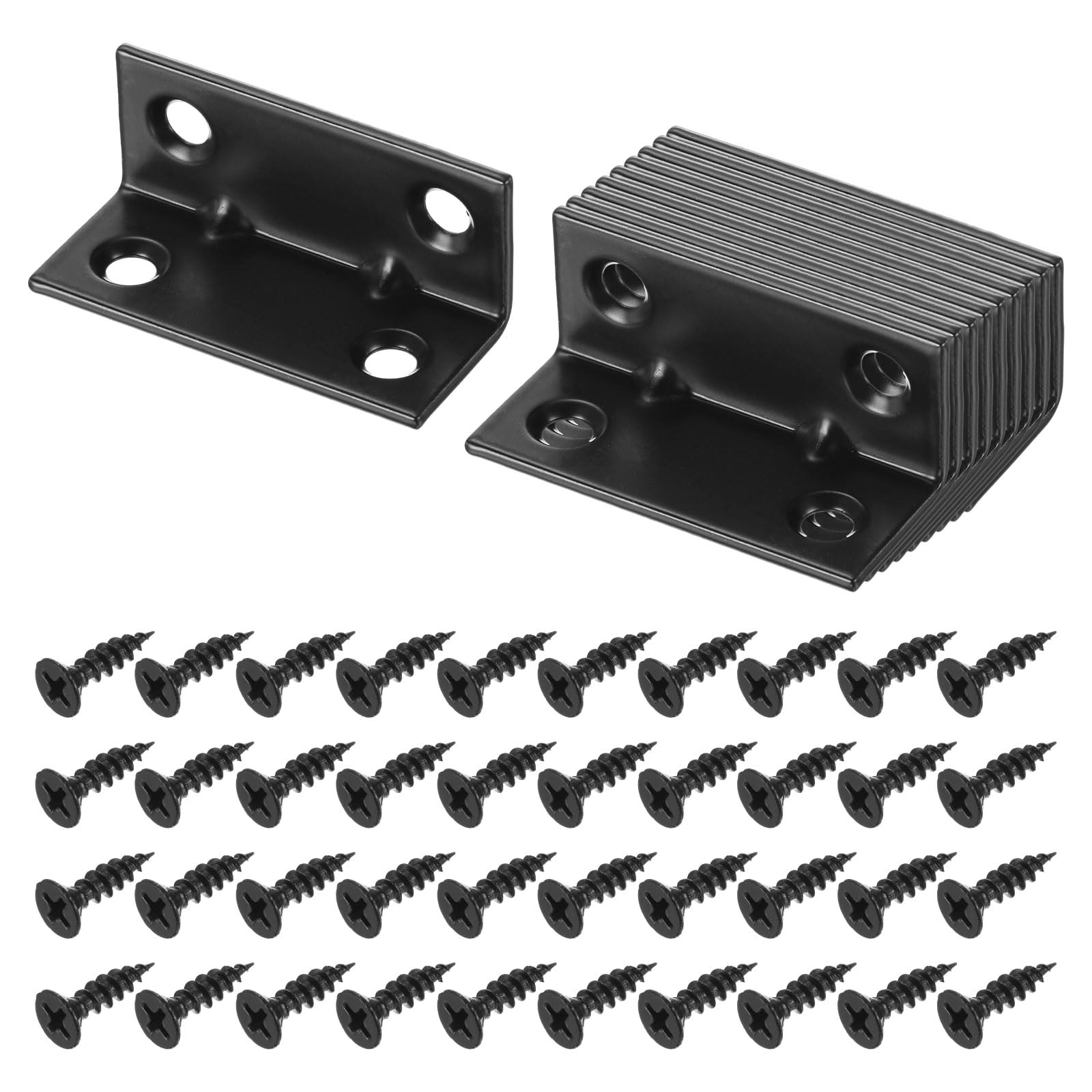 Photo 1 of uxcell 12 Pcs L Corner Bracket Corner Brace Metal Joint Right Angle Brackets Fastener with Screws for Wood Shelves, Black, 0.79"x1.85"x0.79"