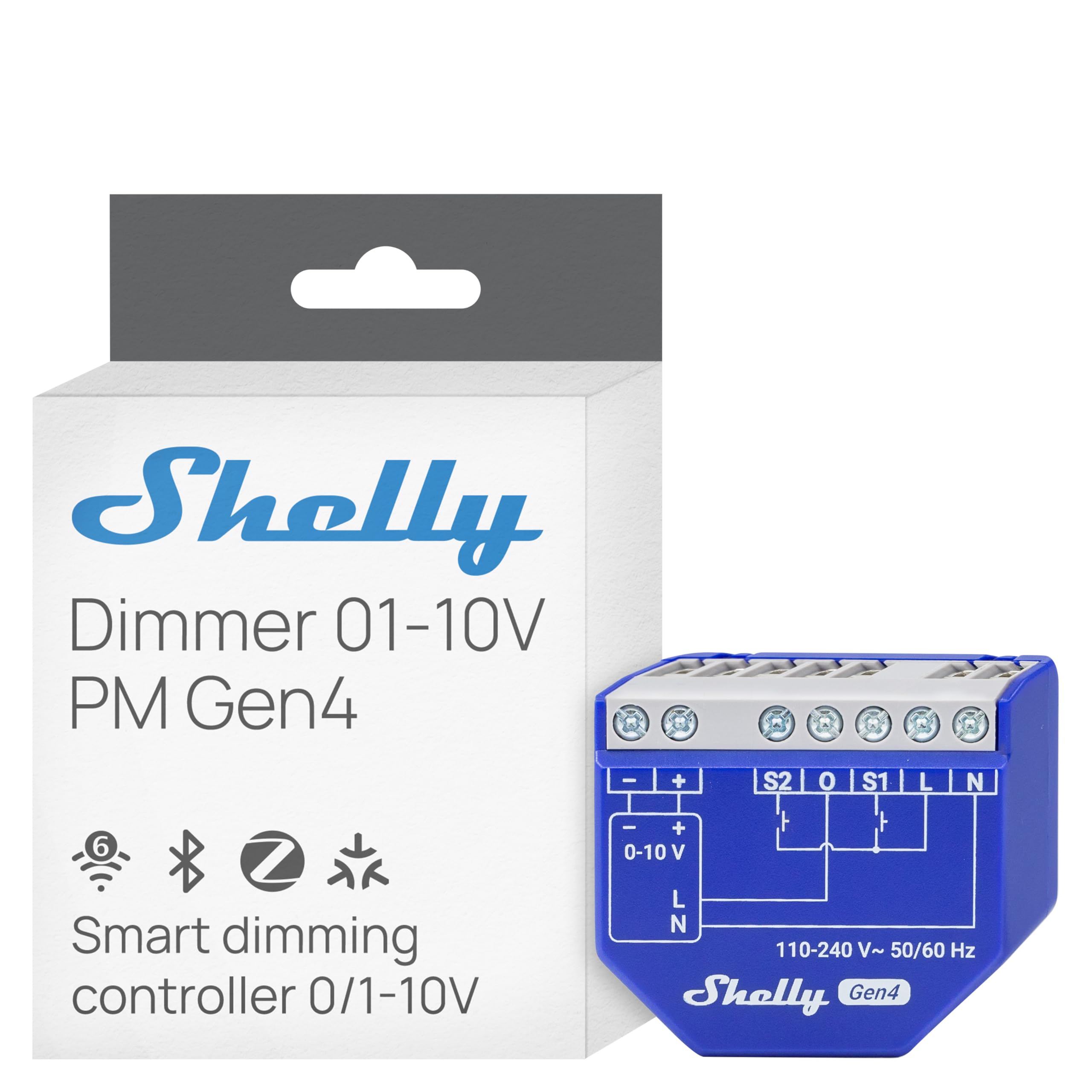 Shelly Dimmer 0/1-10V PM Gen4 – WLAN Smart LED Dimmer Schalter, 0–10V & 1–10V Lichtsteuerung, Unterputz, Leistungsmessung, Zigbee, Matter, Home Assistant, Alexa & Google