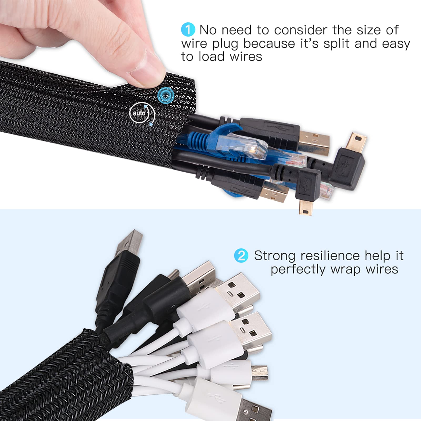 3 m cable conduit, 25-35 mm self-closing cable duct, flexible woven cable sheath, cable management for desk TV, computer, PC - Image 3