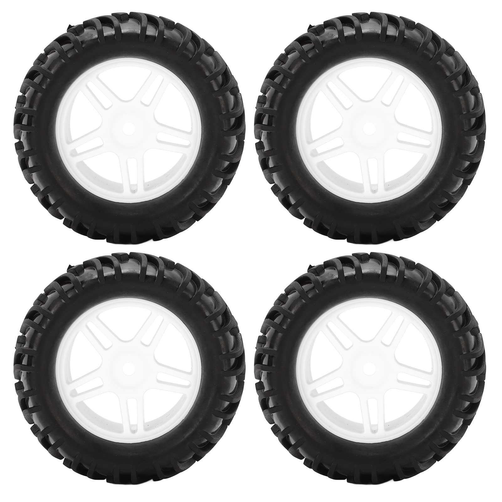 Alomejor 82 mm High Performance Rubber Tyres and 5 Spoke Wheel Rims for 144001 1/14 RC Off Road Car, Durable RC Tyres and Wheel Rims for Enthusiasts (White)