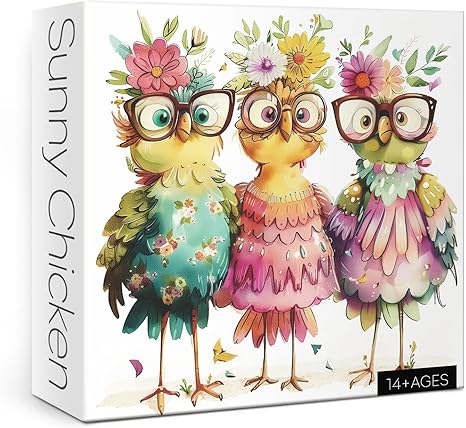 Funny Chicken Puzzles for Adults 1000 Pieces, Cute Bird Flower Jigsaw Puzzles, Beautiful Animal Art Puzzles