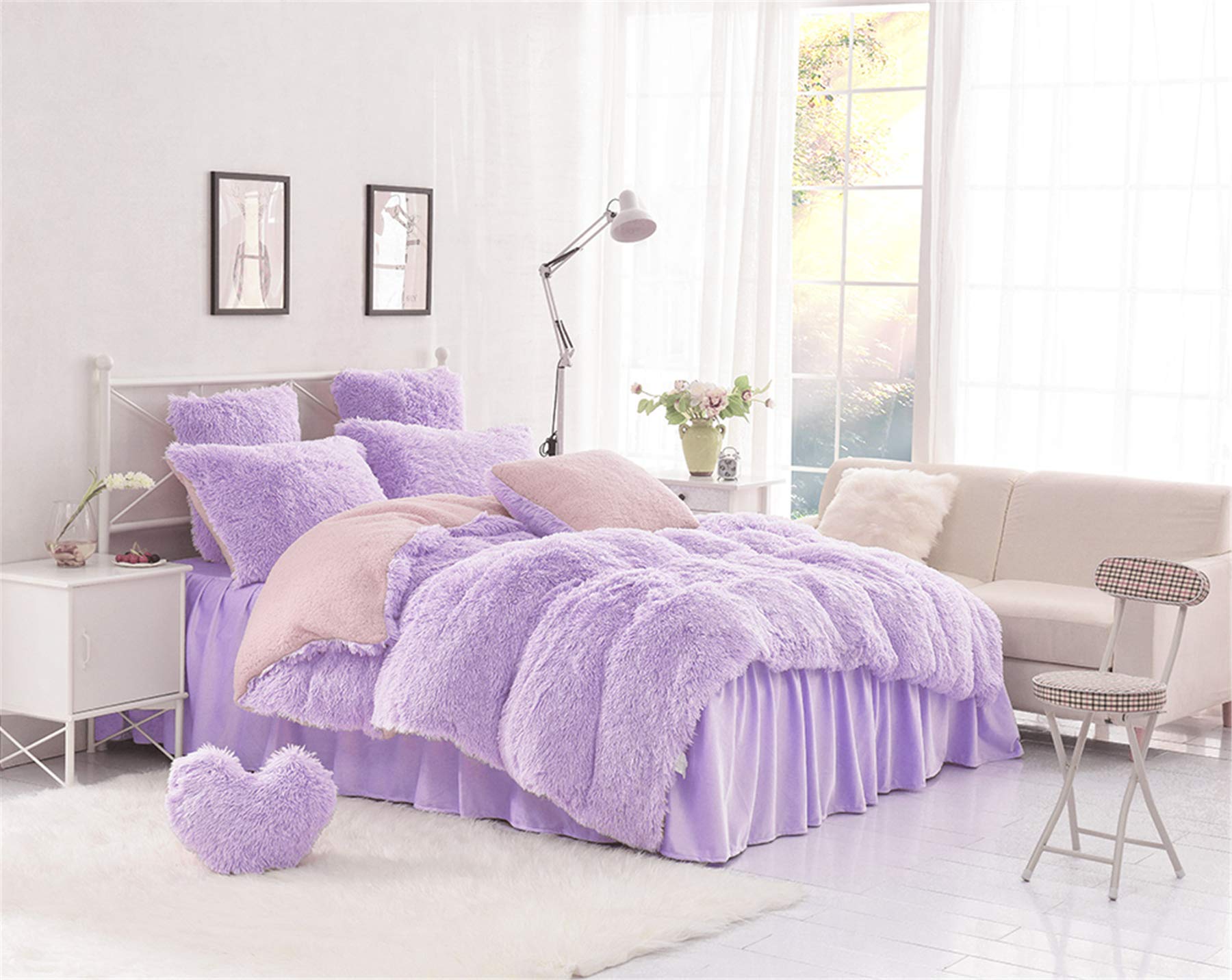 Choose from bedding collections that flawlessly match your bedroom decor. moowoo 3pcs luxury plush fluffy bedding sets 1 faux fur duvet cover 1 fleece flannel bed sheet skirt 1 furry shaggy pillow sham zipper closure