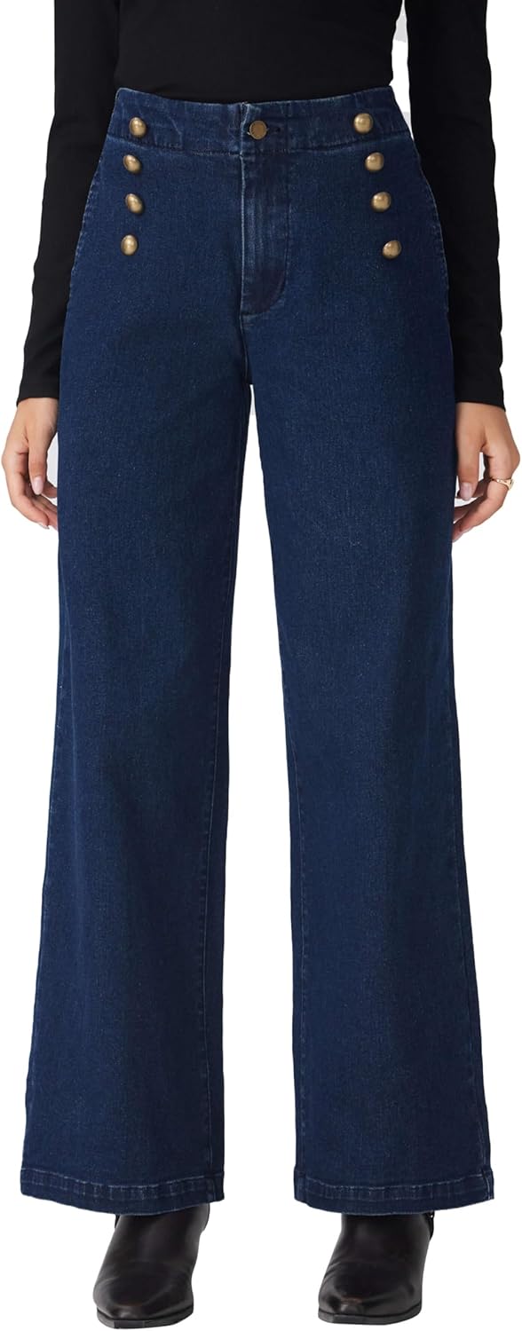 CIDER Womens Wide Leg Straight Leg Jeans High Waist Trendy Fashion Denim Slim Basic Dressy Casual Business Button Pants - Image 5