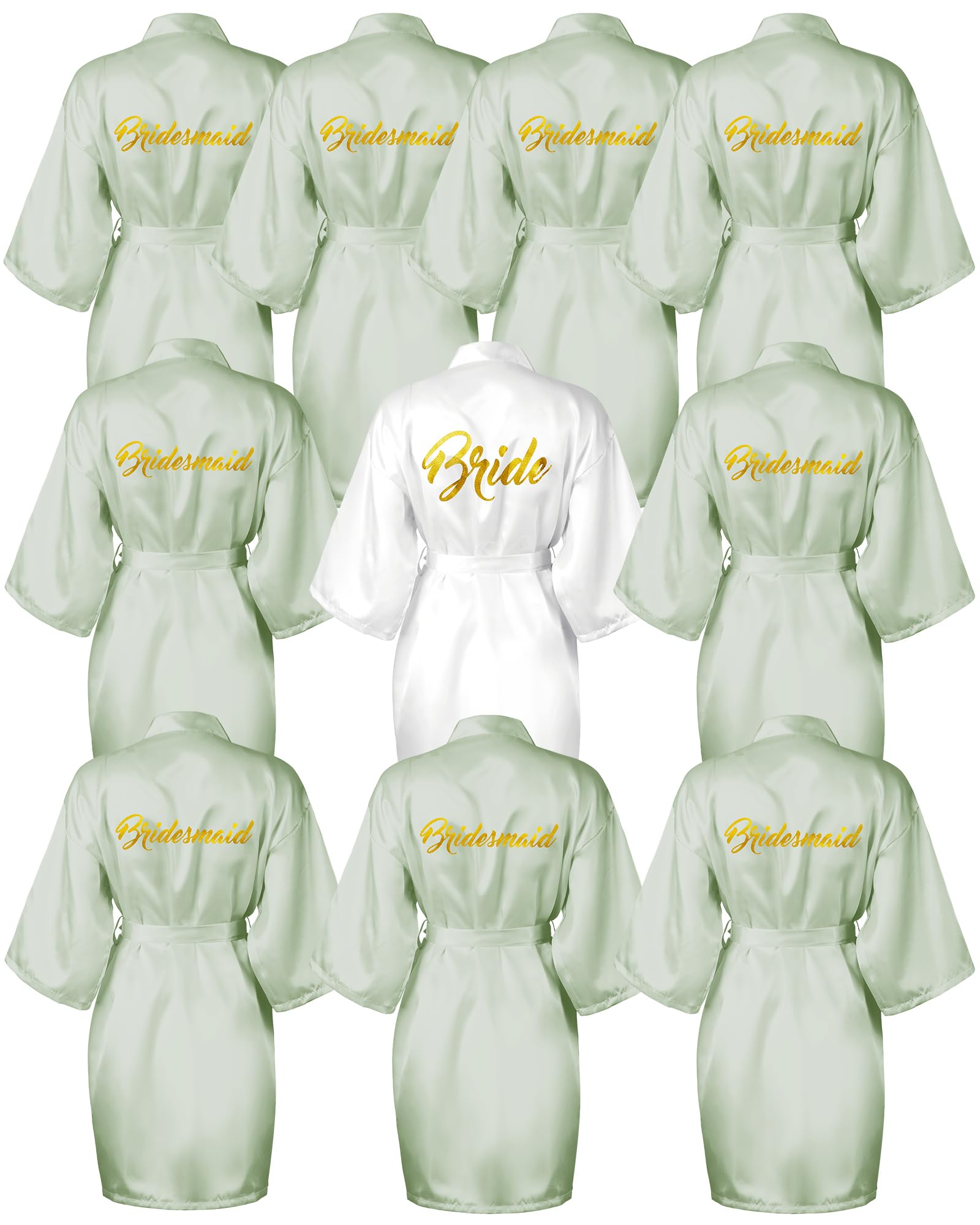 Jecery 10 Pcs Women Bride Kimono Robe Embroidered Getting Ready Satin Bridesmaid Robes for Wedding Party Bridal Shower