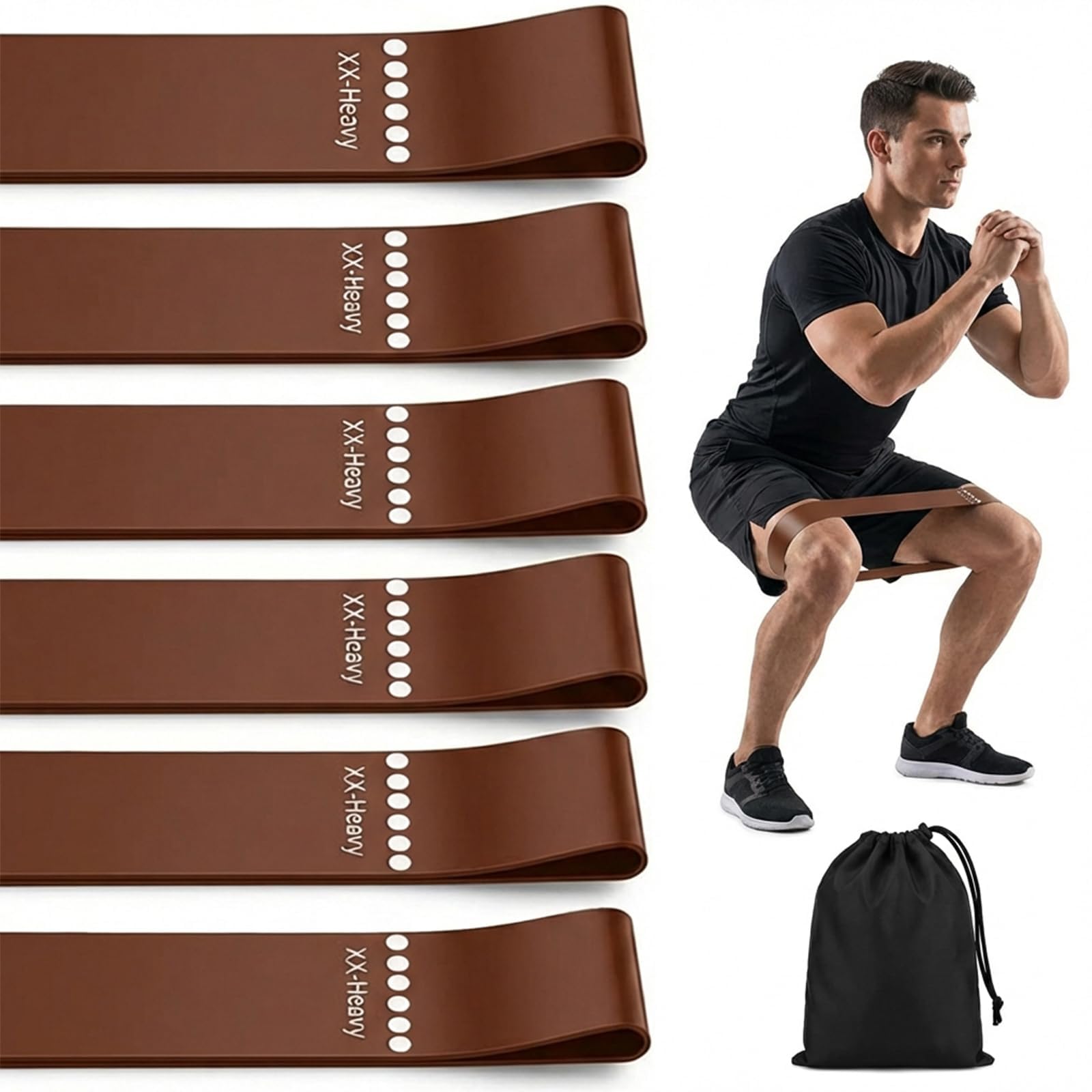 6-Pack XX-Heavy Resistance Loop Bands, Premium Natural Rubber Workout Bands for Exercise, Thickened Heavy Duty Fitness Bands for Legs, Glutes & Strength Training, 20-85 lbs Stretching Range Coffee