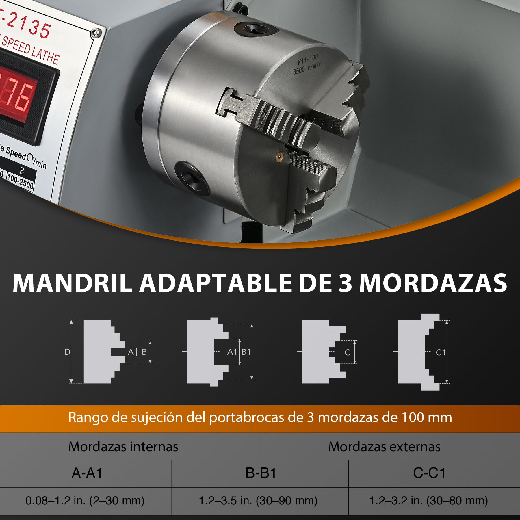 CREWORKS 600 W Mini Torno de Metal, 210x350 mm Torno para Metal de Sobremesa con Pantalla Digital, Máquina de Torno de Metal con Máx. Velocidad 2250 RPM, Torno para Metal para Roscar, Tornear