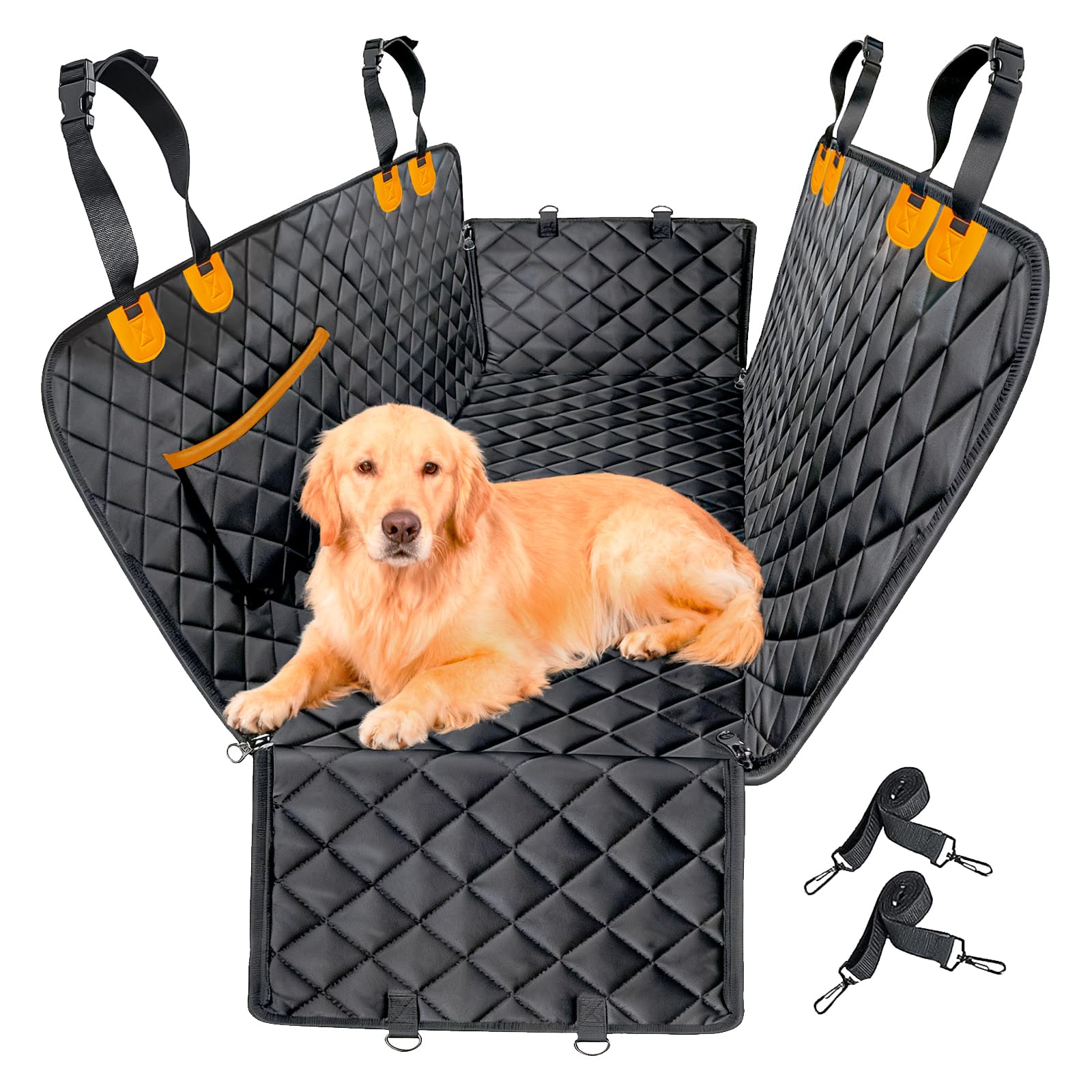 Leashelllinco Dog Back Seat Cover Hammock, Waterproof 600D Heavy Duty Dog Car Seat Cover with Side Flaps, Scratch-Resistant Bench Seat Protector for Cars, SUVs & Trucks Grey