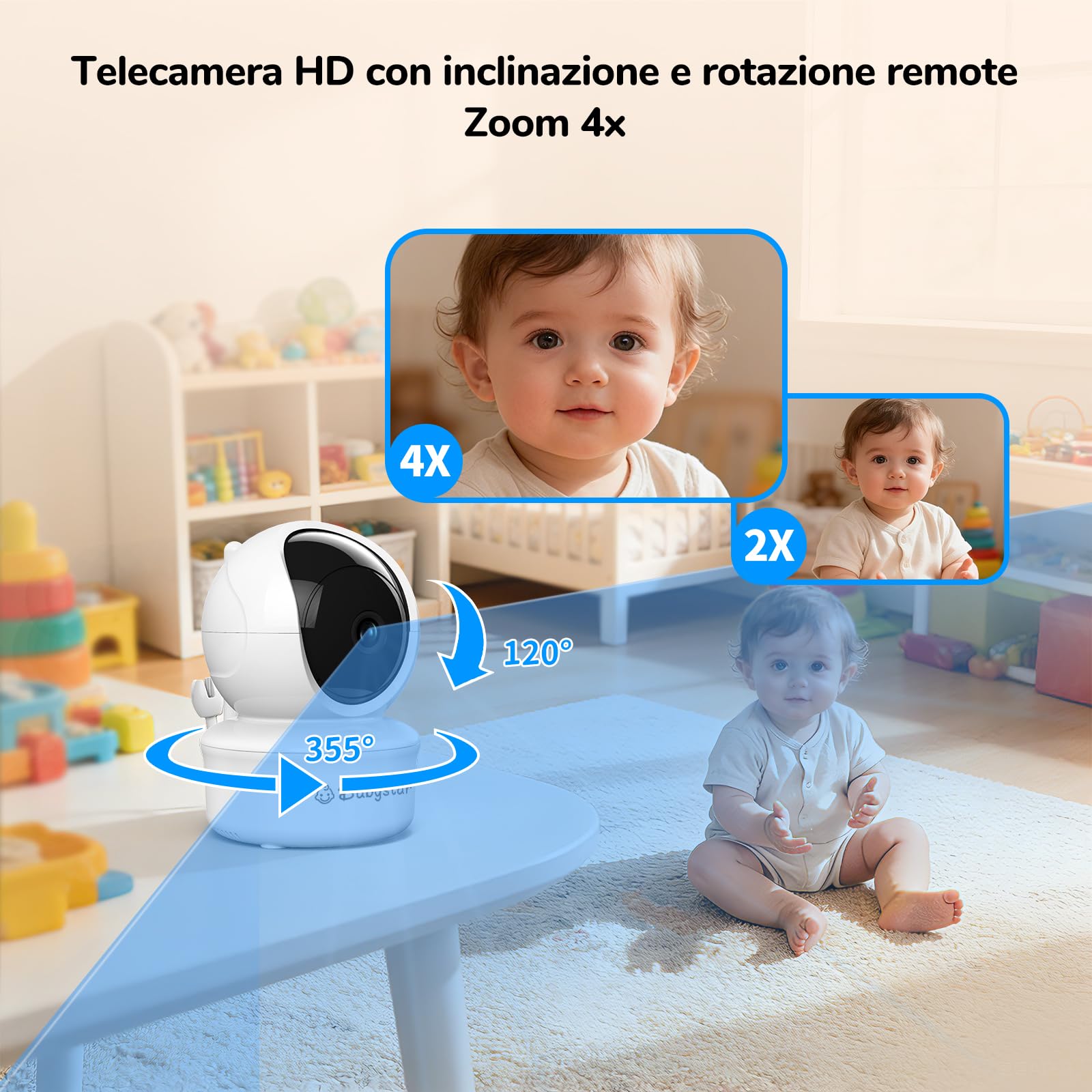 Babystar Babyphone con fotocamera da 5 pollici, 720P, video HD, senza Wi-Fi, con fotocamera e audio, funzione vox, sensore di temperatura, visione notturna, audio a 2 vie