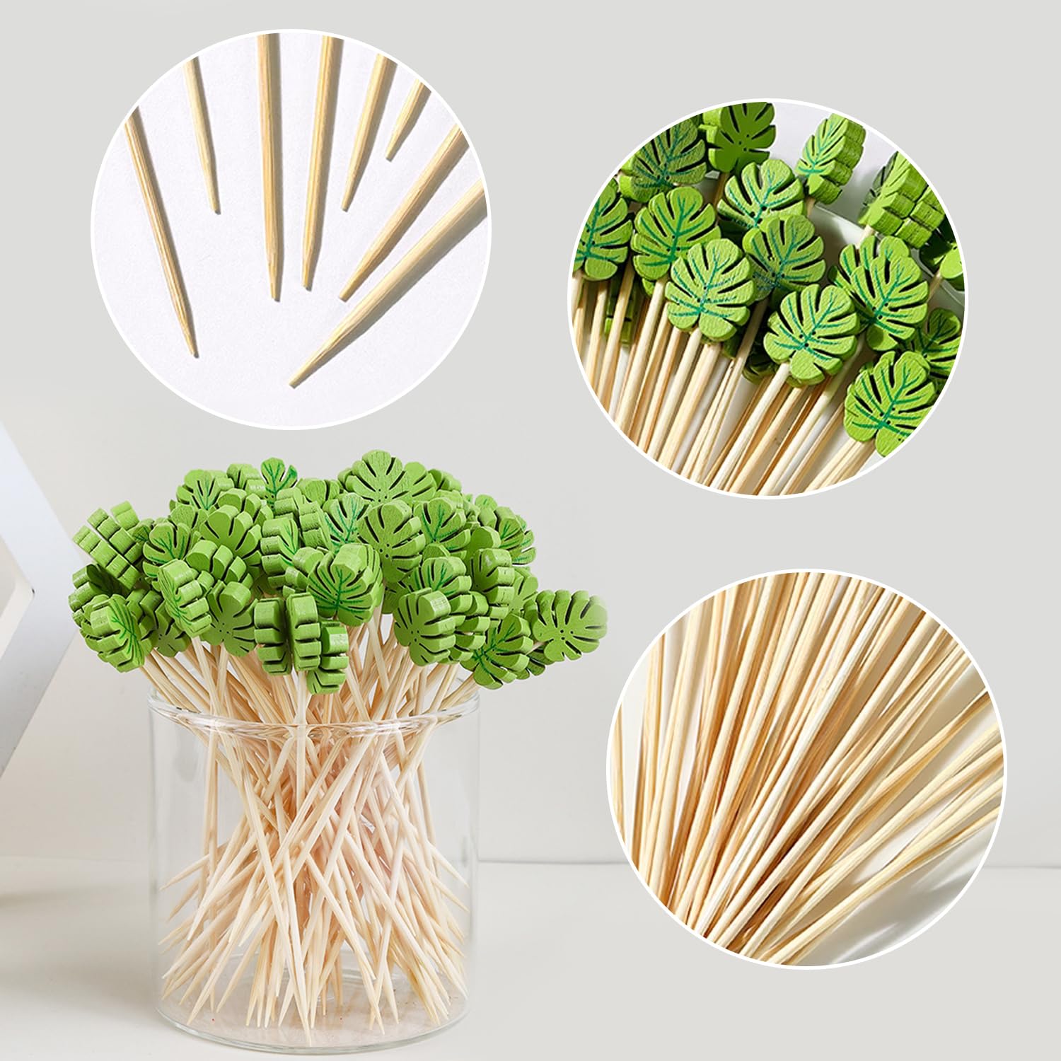 100 Pinchos de Cóctel Estilo Hoja Palillos De Frutas Palillos De Dientes De Dibujos Animados Palillos De Frutas Creativas Suministros De Fiesta Adecuado Para Pasteles, Frutas, Decoración De Cóctel