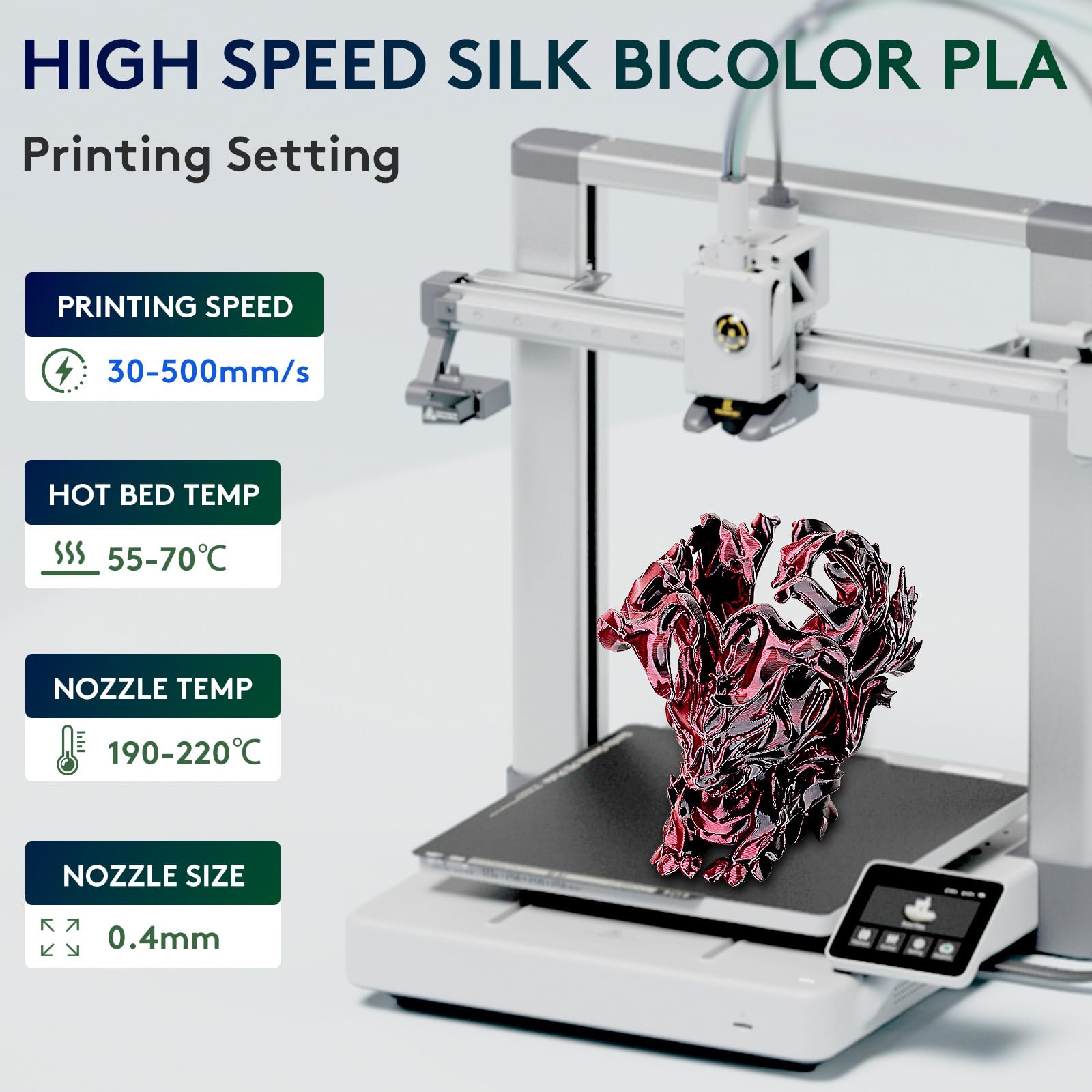 Filamento PLA bicolore doppio ERYONE 1,75 mm, filamento stampante 3D, bobina da 1 kg +/- 0,03 mm, seta nero rosso 1