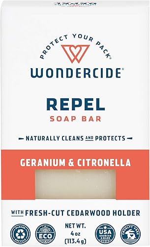 Wondercide - Barra de jabón repelente para niños y familia - Citronela y geranio - Con aceites esenciales naturales aceite de coco y manteca de