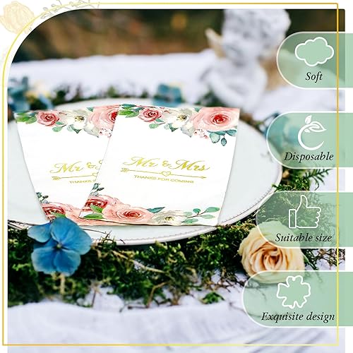 Miniatura 4 de Sadnyy Servilletas de boda Mr and Mrs Servilletas para recepción de boda, cena de boda floral, servilletas de mano con texto en inglés "Thank You