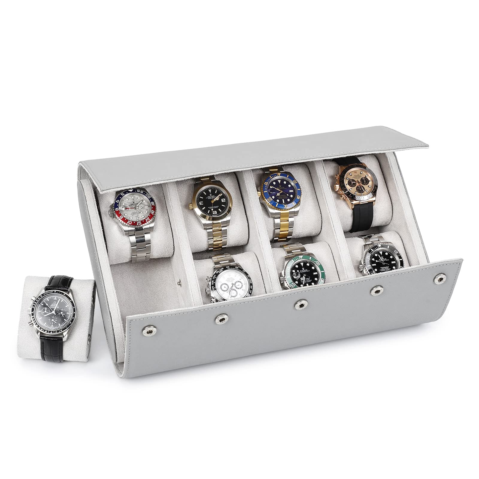 NFBCXUTKW Hiram Watch Storage Case 8 Watches Travel Roll Case Genuine Saffiano Leather Travel Watch Organizer Storage Box (Grey)