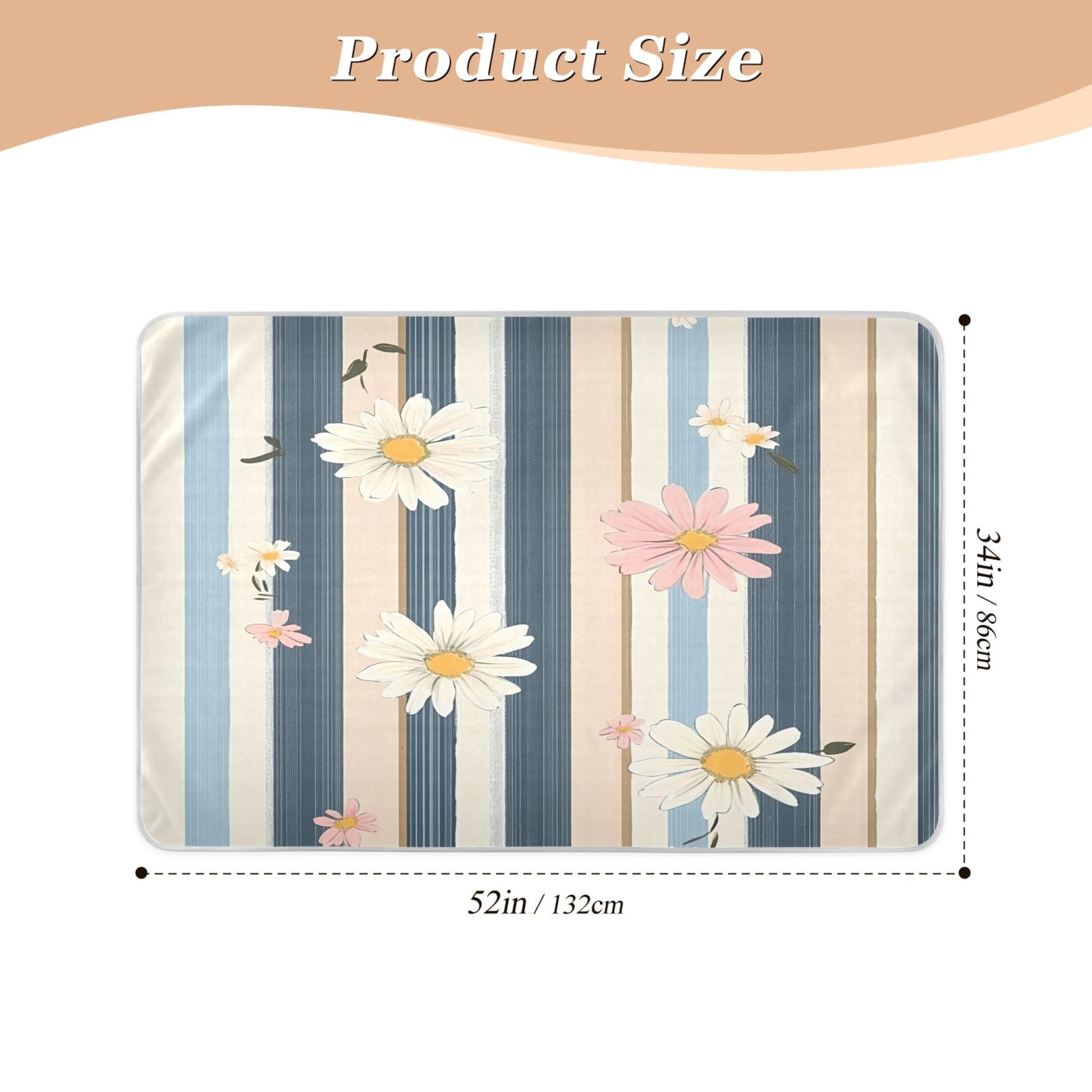 Takiito Linen Daisy Flowers Bed Pad Reusable Bed Underpad Washable Waterproof Leak-Proof Quick Dry Incontinence Pee Pad for Toddlers Kids Adults Pets 34x52 in