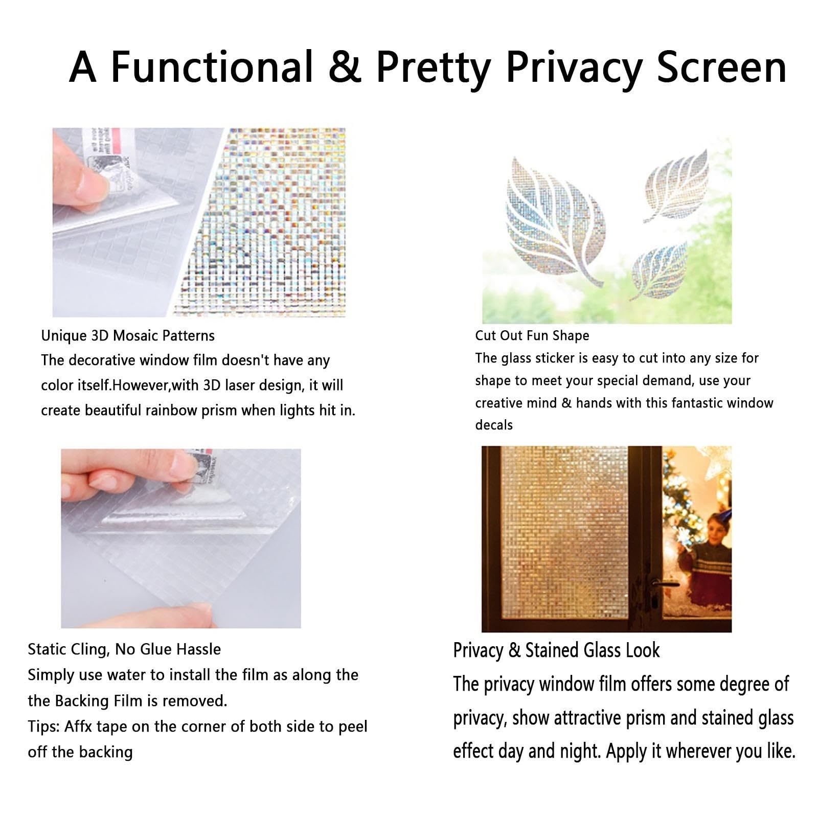 Pellicola Vetri Finestre Privacy Autoadesive Anti-UV Opaca Pellicole Privacy Finestra Senza Colla Riutilizzabile Per Ufficio Bagno Camera Da Letto Sala Di Riunione(B,75x300cm)