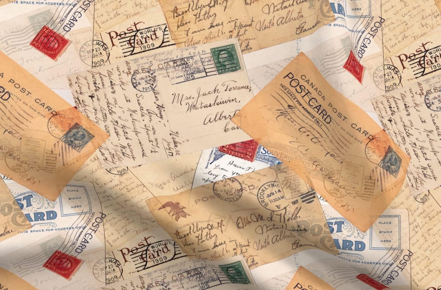 Spoonflower Fabric - Mail Vintage Handwriting Letters Script Printed on Upholstery Velvet Fabric Fat Quarter - Upholstery Home Decor Bottomweight Apparel