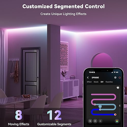 Miniatura 2 de MIWISE COB - Tira de luz LED, RGB Smart IC COB, tira de luces LED con sincronización de música Bluetooth con control de aplicación, persecución de