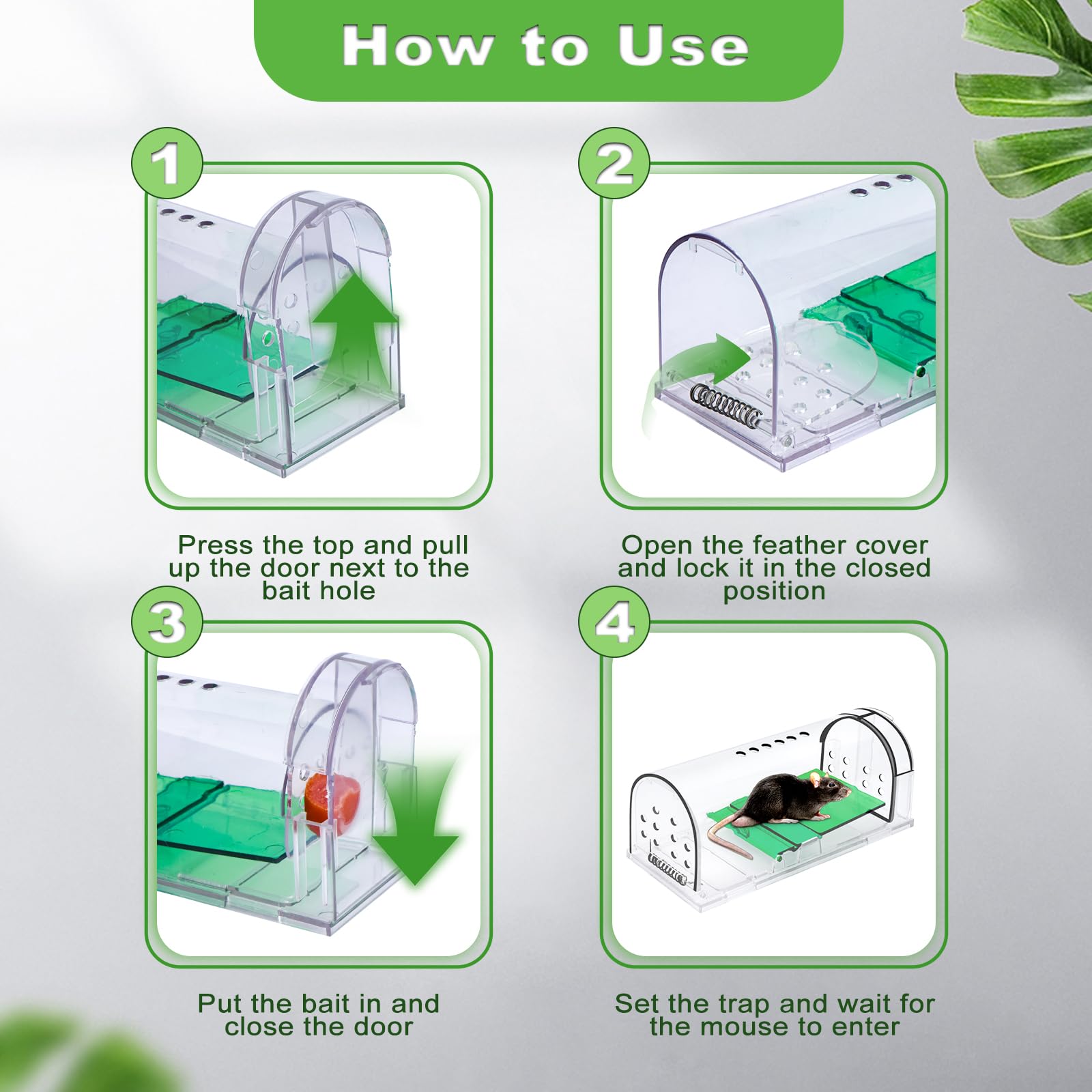 Trampas para Ratones Vivos Pequeños, 2PCS Trampas Ratas Interior Exterior Reutilizable, Ratonera Rata Viva con Orificio de Aire para Cocina Jardín Hogar Ático Garaje, Amigable con Mascotas y niños