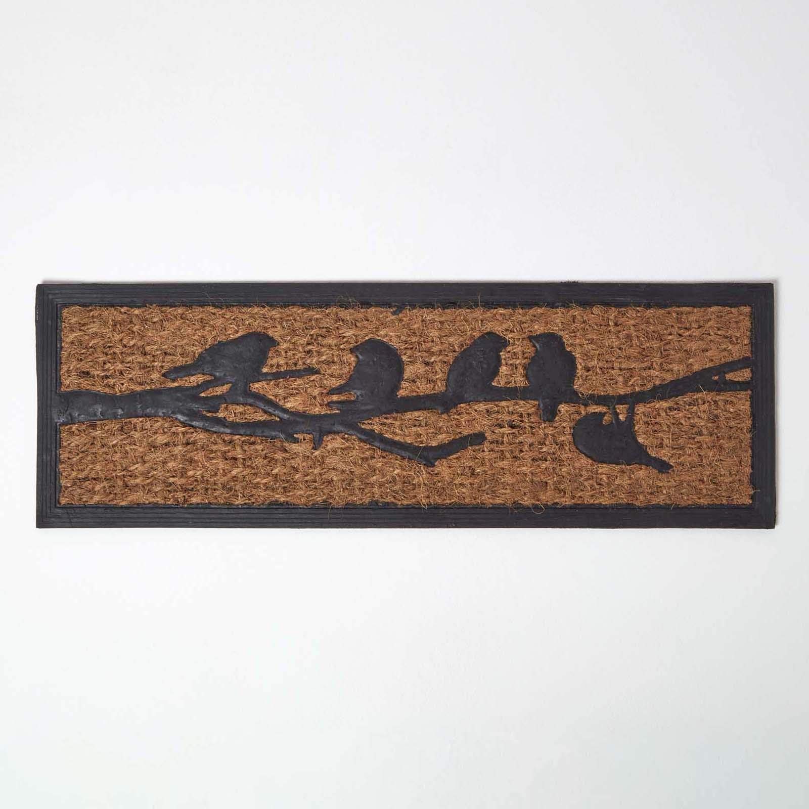 HOMESCAPES Birds Door Mat Black Birds Coir Doormat with Non-Slip Rubber Back For Indoor and Outdoor Use