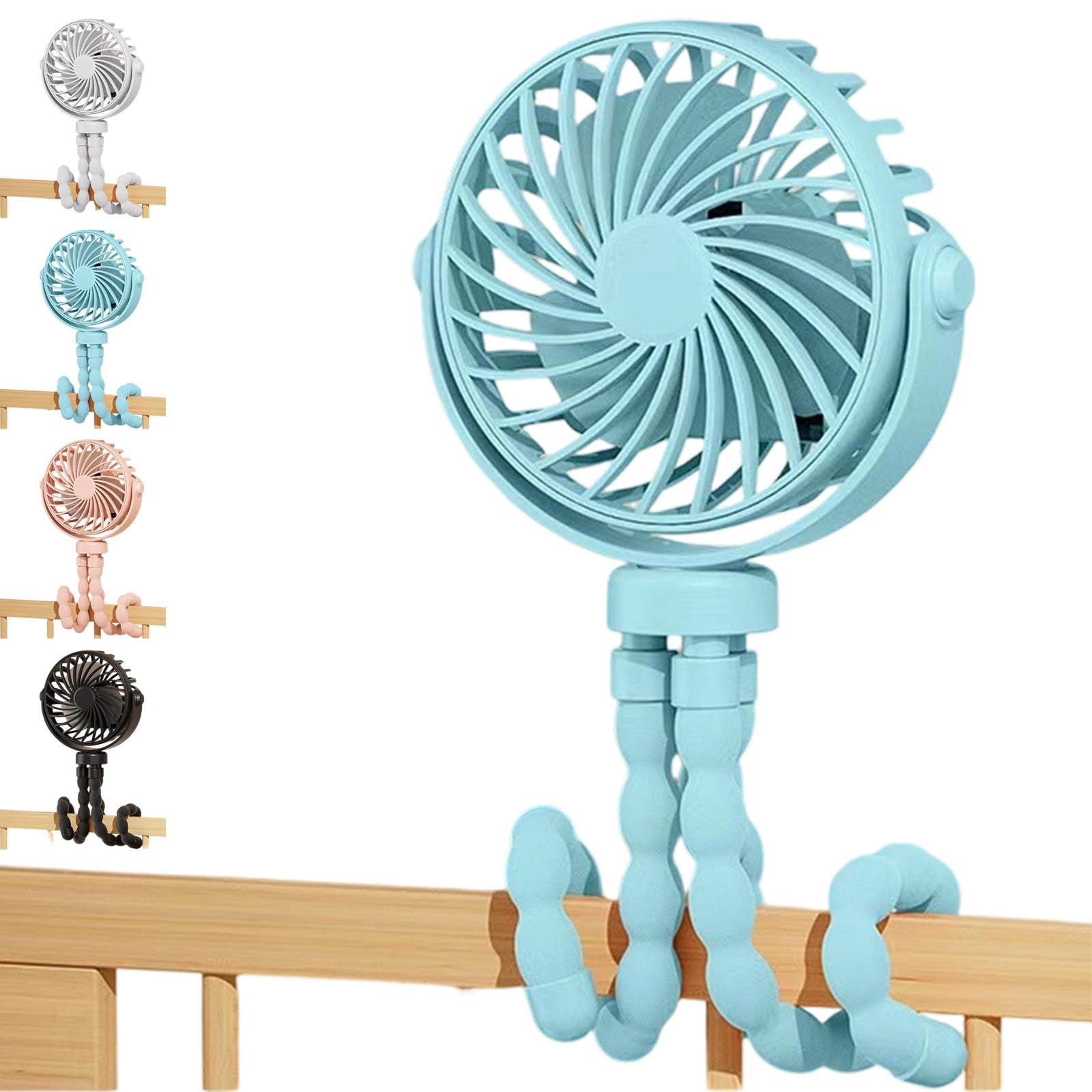 Rechargeable Octopus Pram & Stroller Fan - Keep Baby Cool on the Go，Blue
